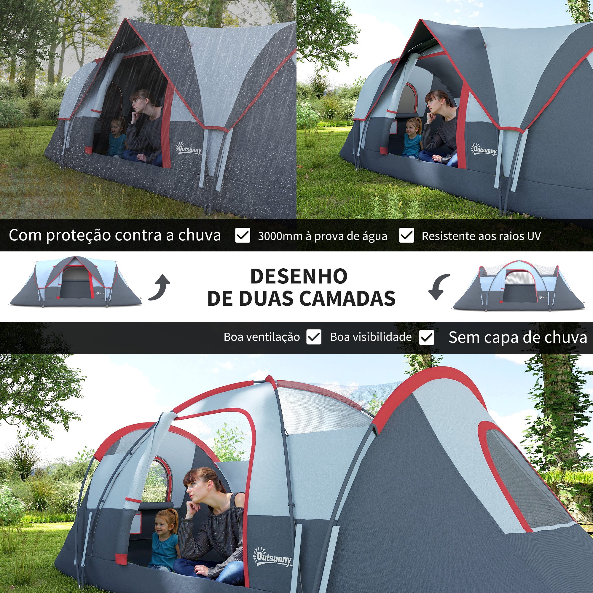 Tenda de Campismo para 4-5 Pessoas – 455x230x180cm – Azul Claro – Poliester