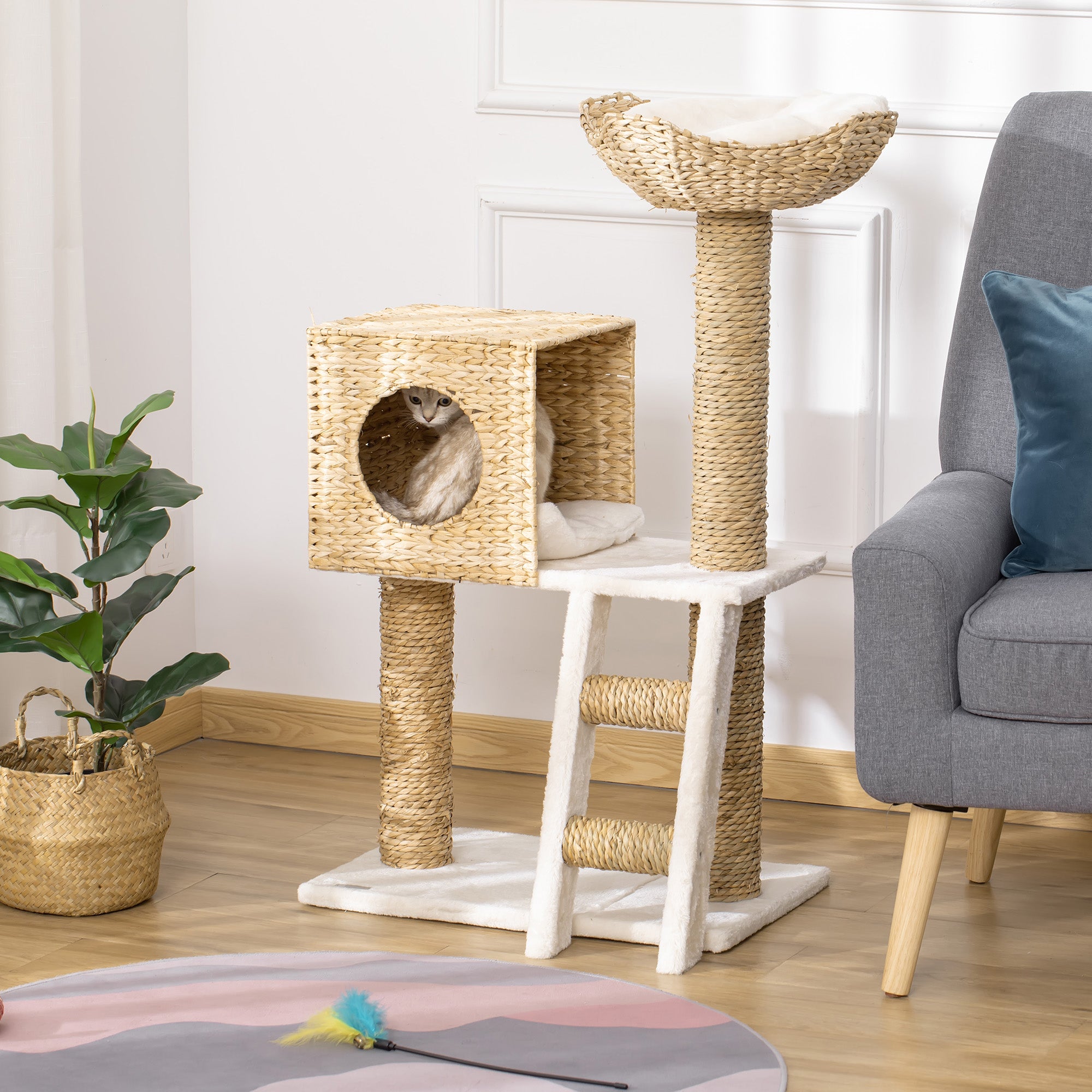 Arranhador para Gatos Médio Bege 57x37x100.5 cm