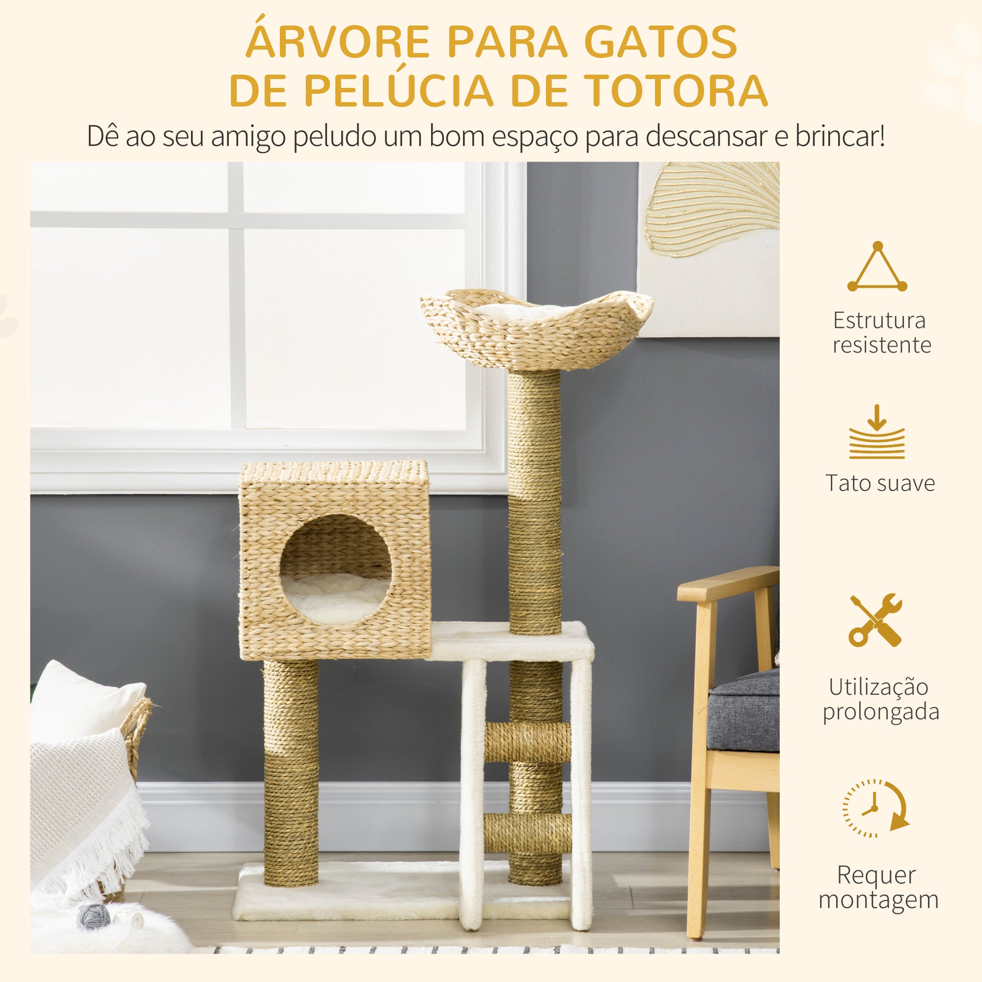 Arranhador para Gatos Médio Bege 57x37x100.5 cm