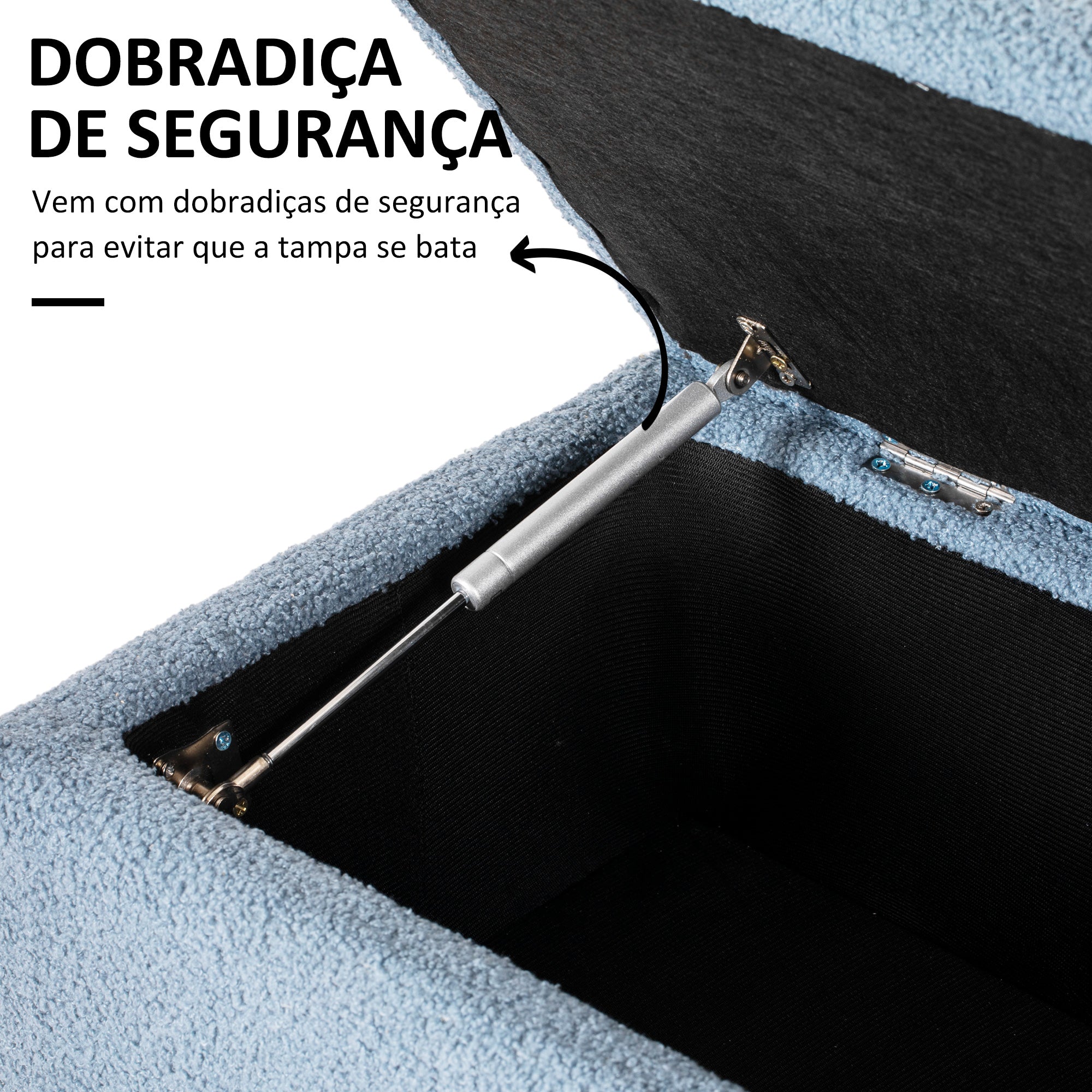 Banco de Armazenamento Moderno – 95x38x45 cm – Azul – Lã, Espuma e Madeira de Borracha