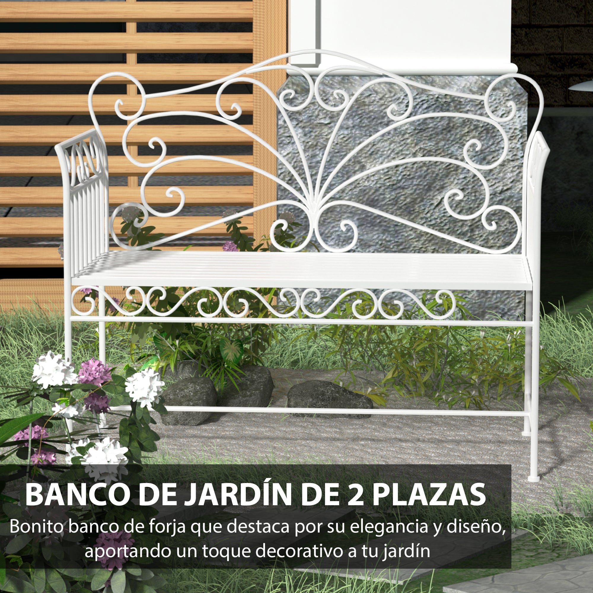 Banco de Jardim de 2 Lugares 113,5x50x93,5cm Cor Creme Branco
