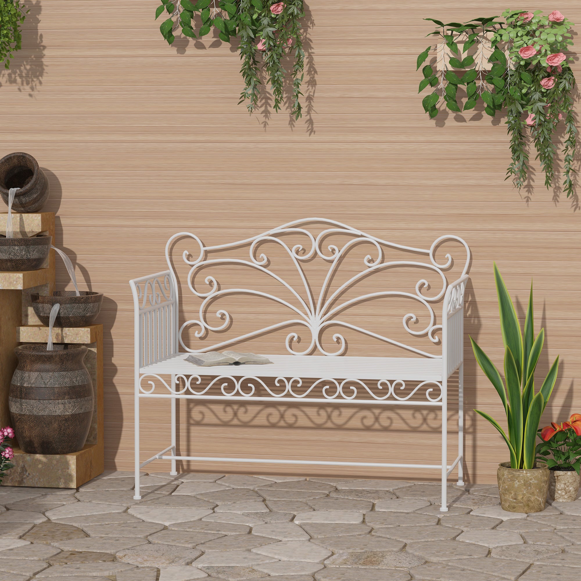 Banco de Jardim de 2 Lugares 113,5x50x93,5cm Cor Creme Branco