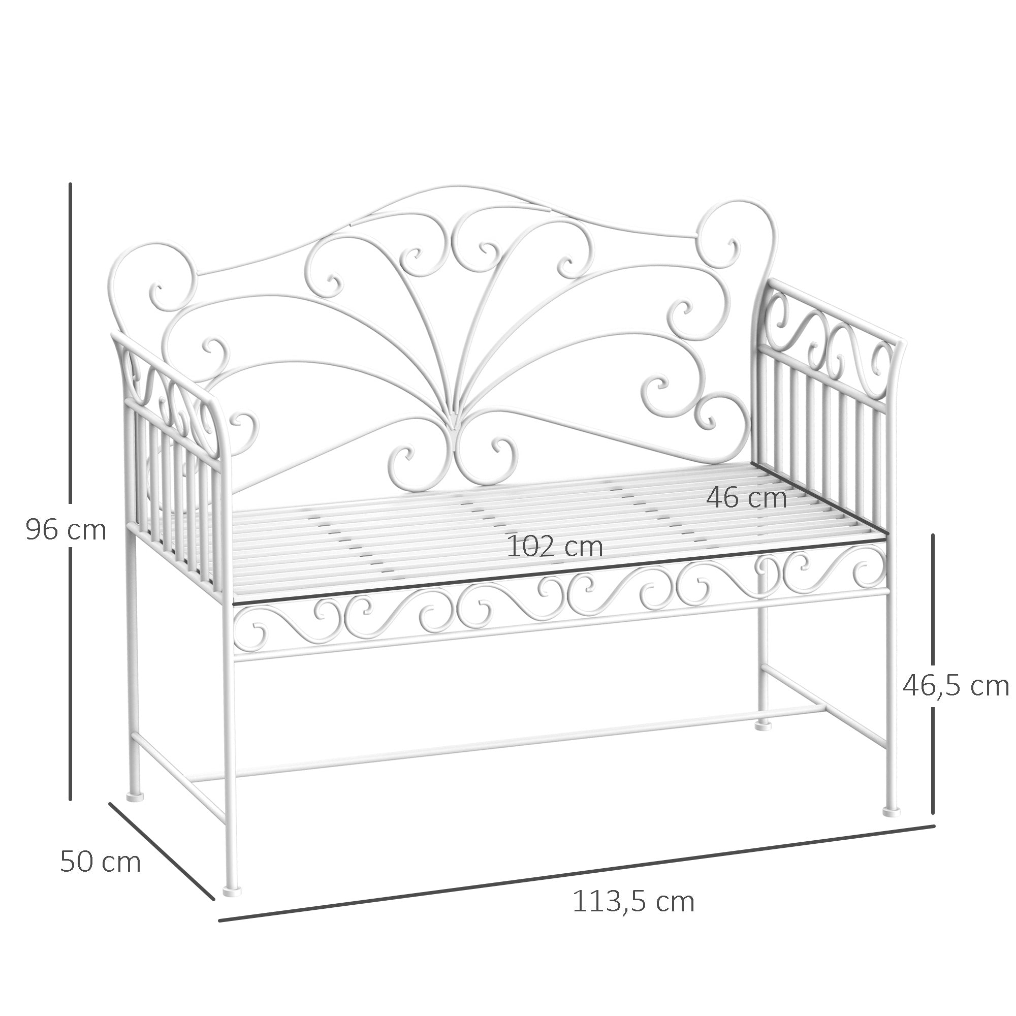 Banco de Jardim de 2 Lugares 113,5x50x93,5cm Cor Creme Branco
