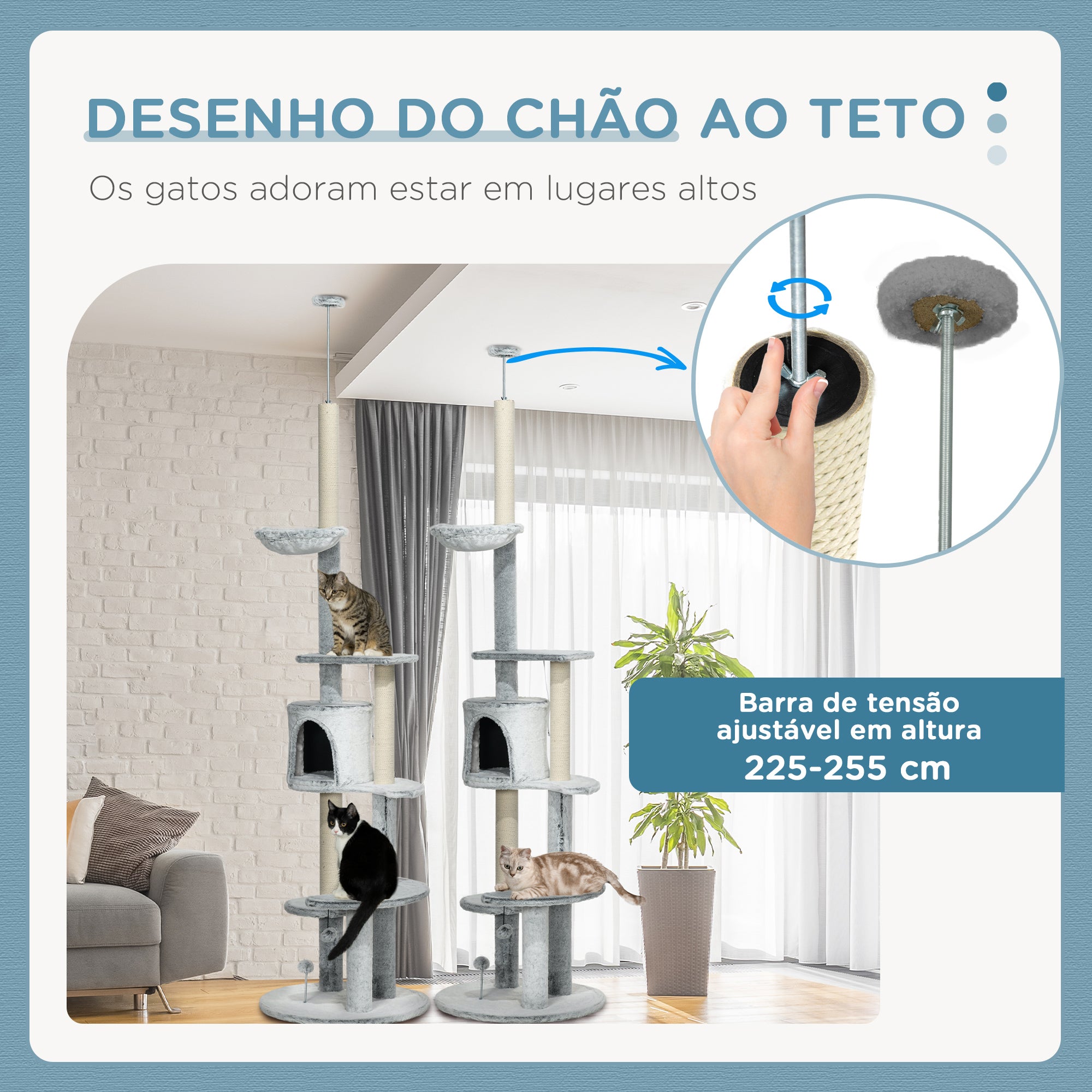 Arranhador para Gatos Ø60x225-255 cm - Cinzento