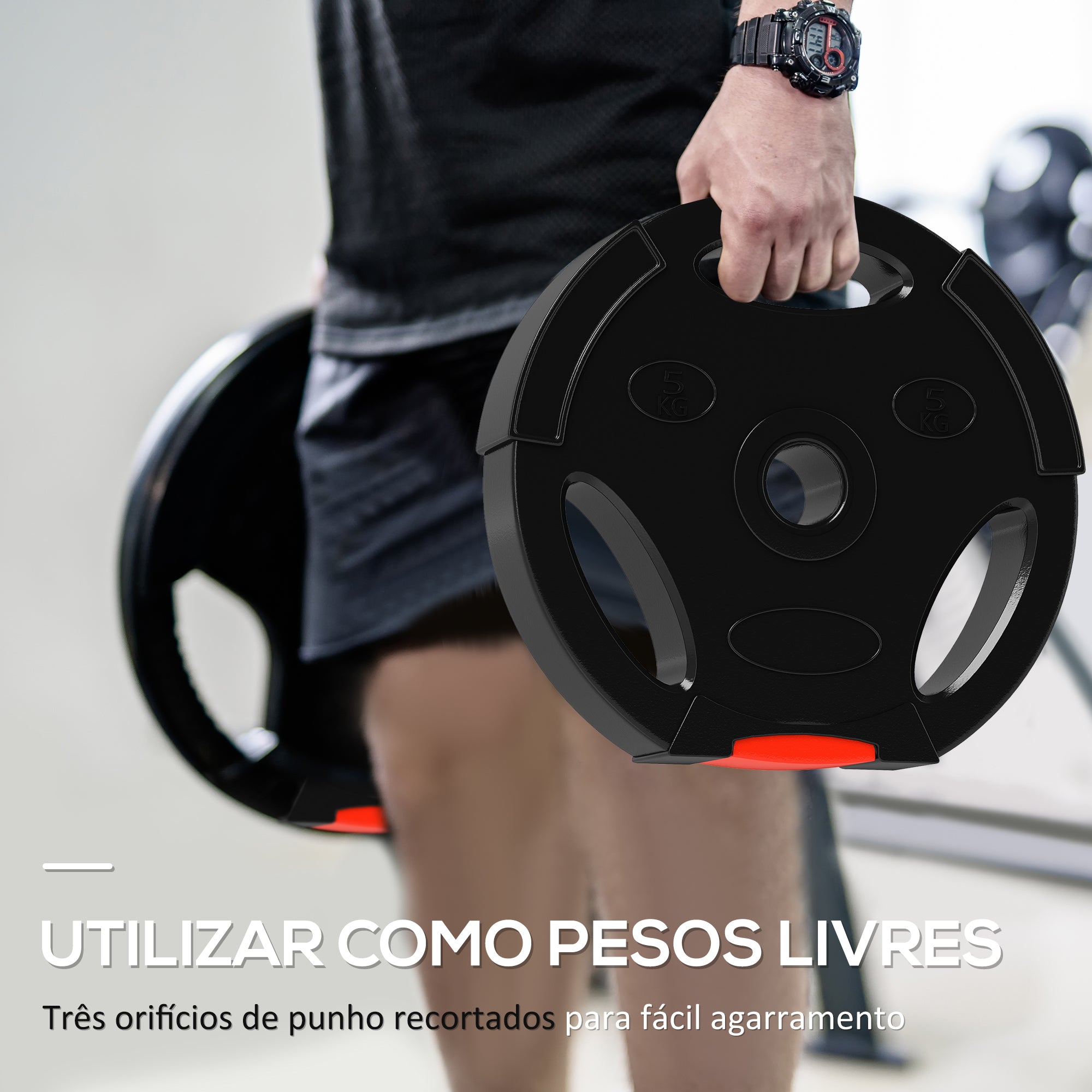 Conjunto de Discos de Pesos – 5 kg e 2,5 kg – Preto – Polipropileno e areia