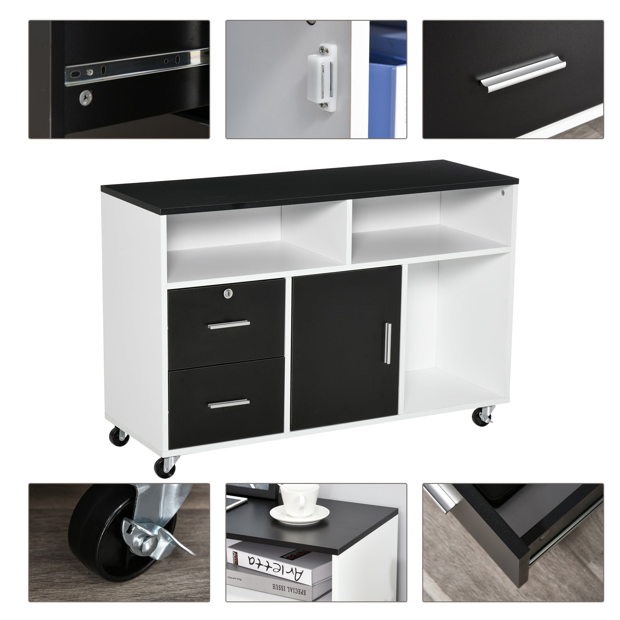 Móvel Auxiliar de Escritório Multiuso 100x35x65 cm Preto e Branco