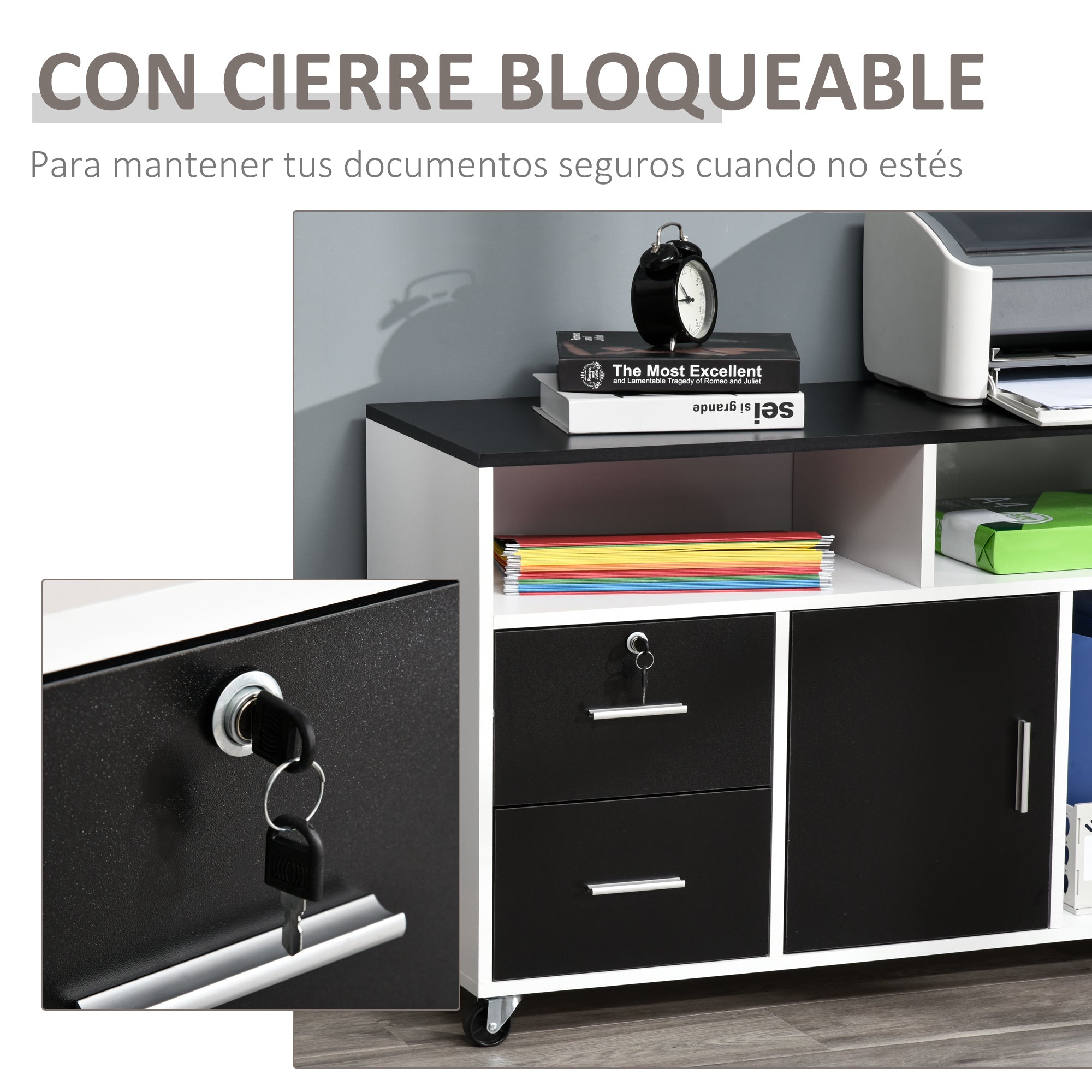 Móvel Auxiliar de Escritório Multiuso 100x35x65 cm Preto e Branco