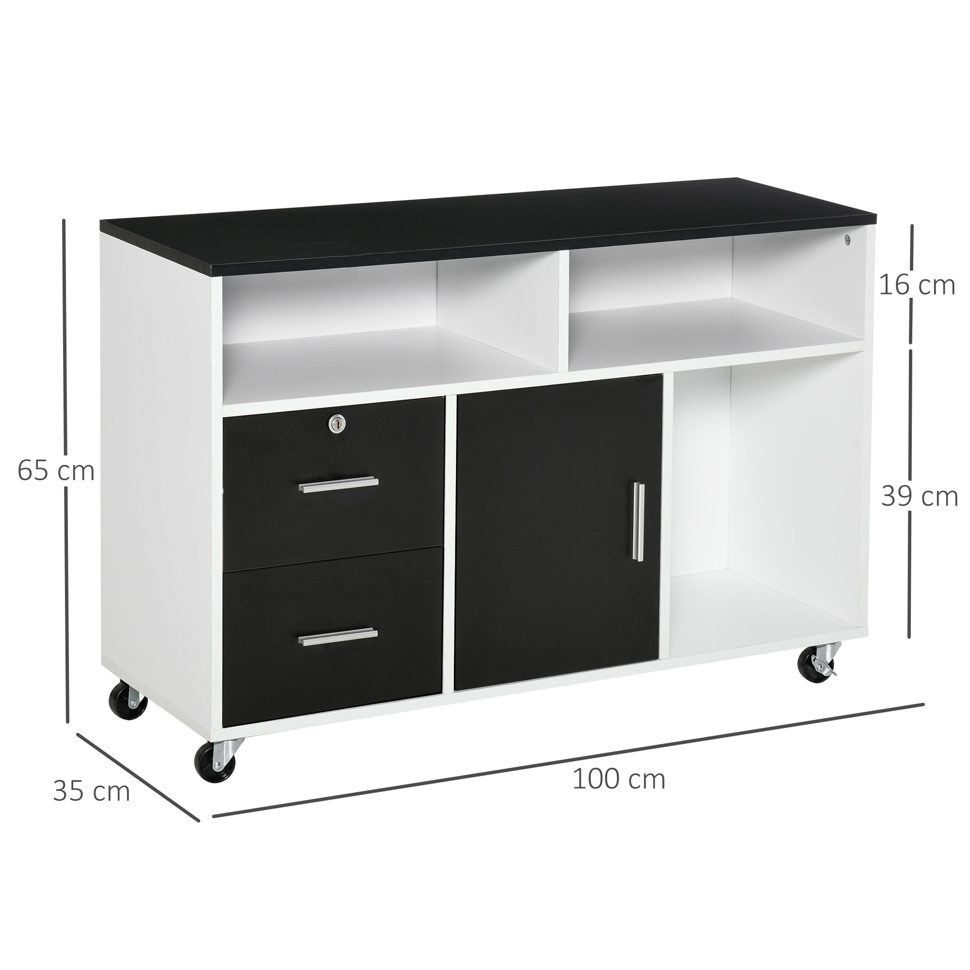 Móvel Auxiliar de Escritório Multiuso 100x35x65 cm Preto e Branco