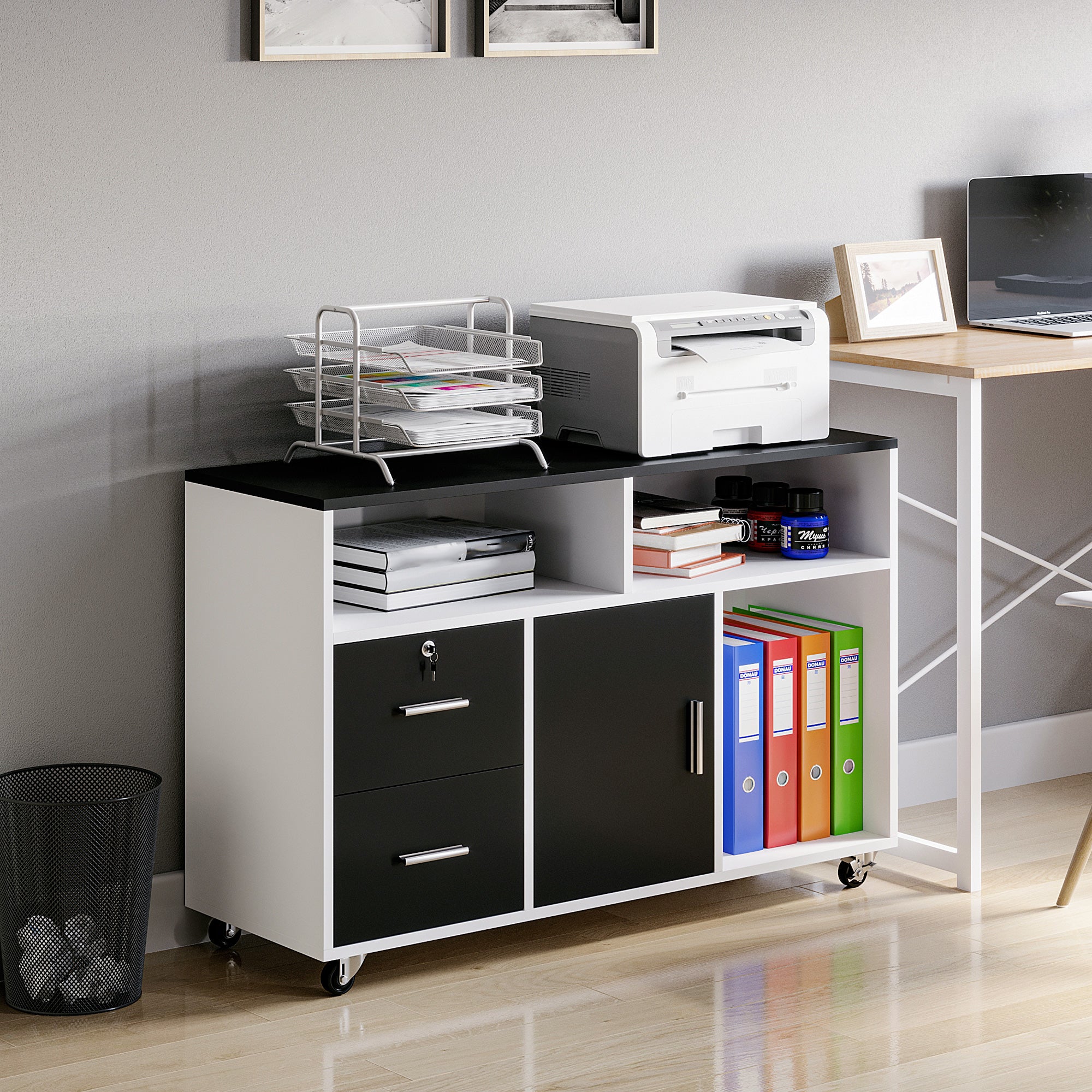 Móvel Auxiliar de Escritório Multiuso 100x35x65 cm Preto e Branco