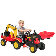 Trator de Pedais com Reboque Escavadeira Vermelho 179x42x59 cm para Crianças acima de 3 Anos