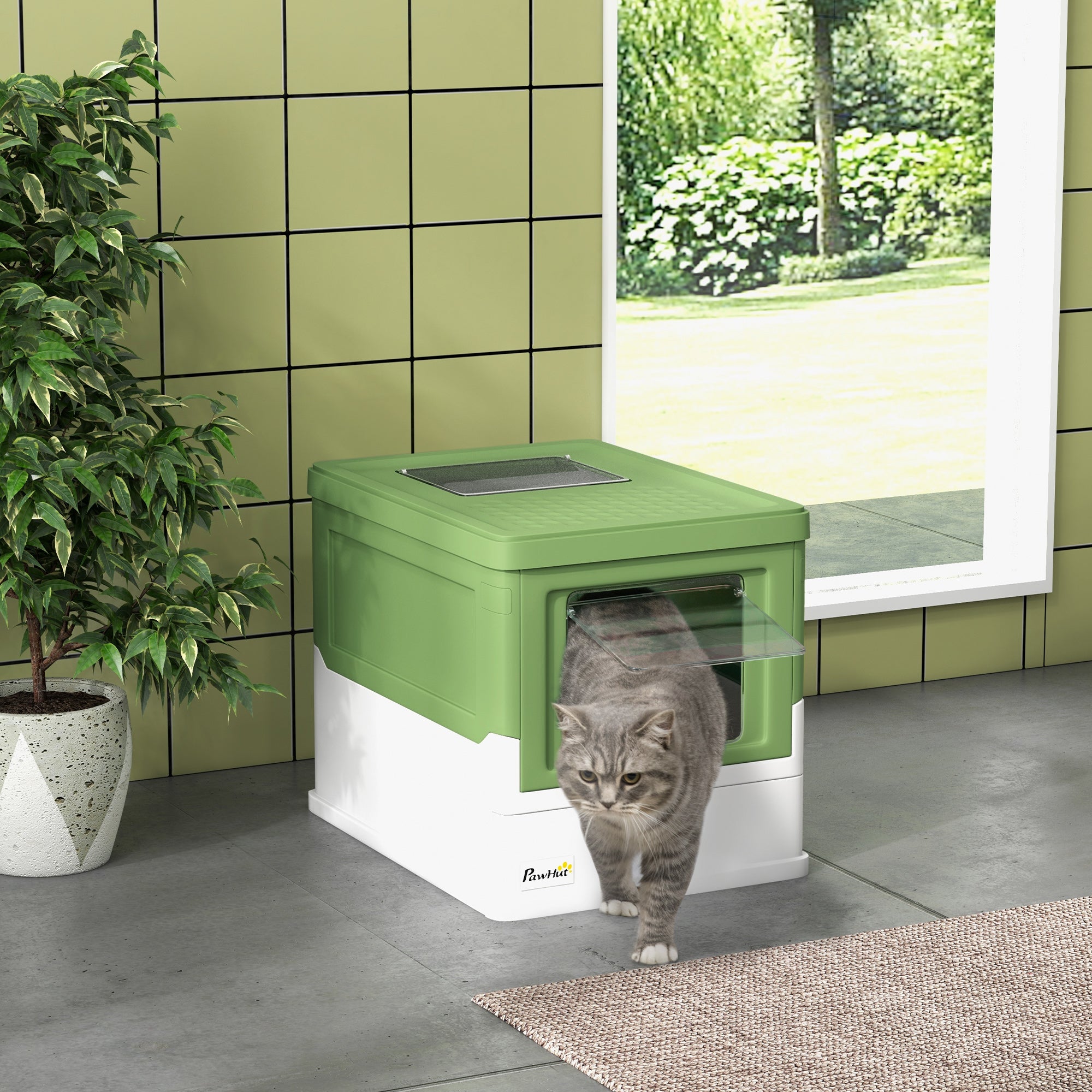 Caixa de Areia para Gatos Verde Claro 47,5x35,5x36,7cm - Privacidade e Conforto para o seu Felino