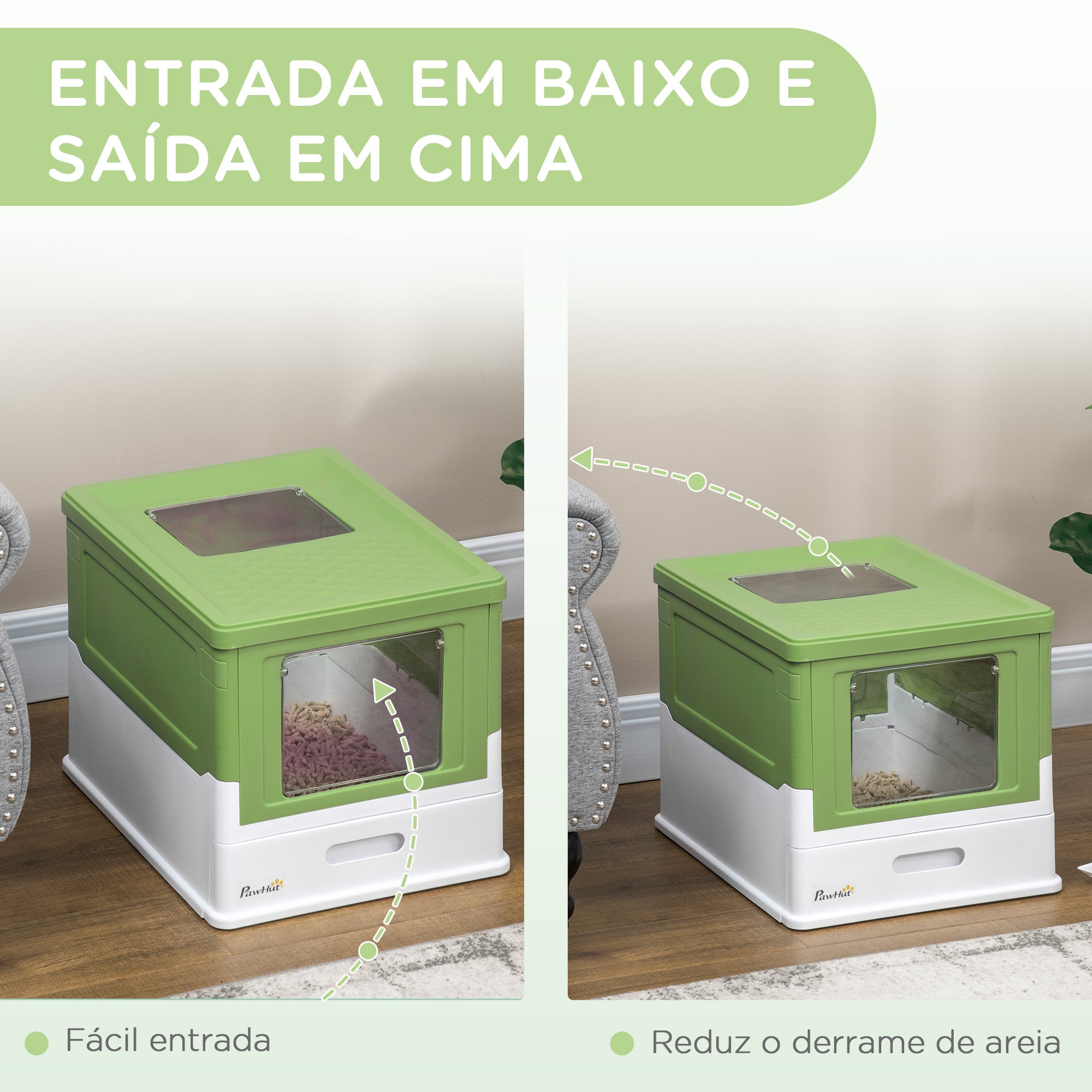 Caixa de Areia para Gatos Verde Claro 47,5x35,5x36,7cm - Privacidade e Conforto para o seu Felino