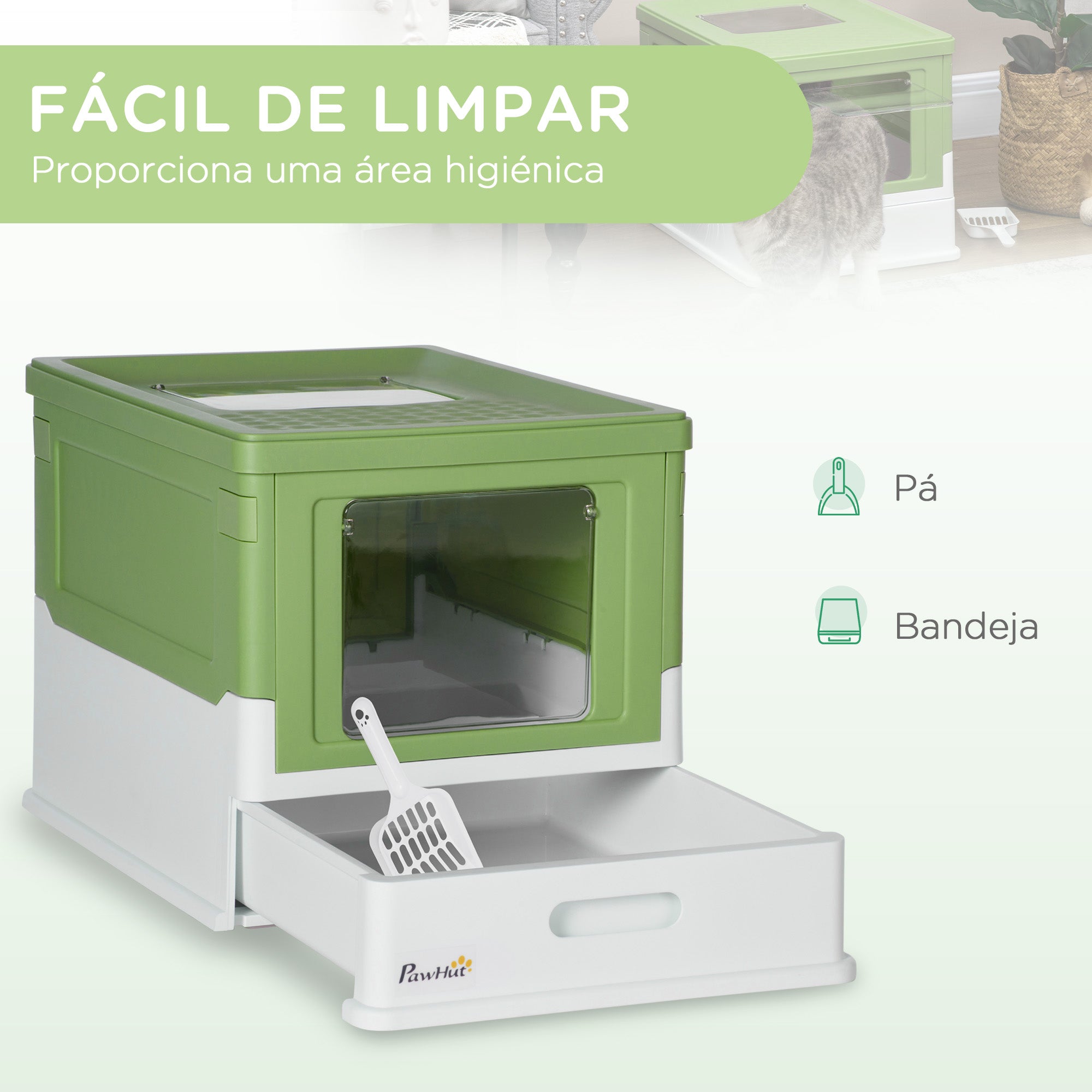 Caixa de Areia para Gatos Verde Claro 47,5x35,5x36,7cm - Privacidade e Conforto para o seu Felino