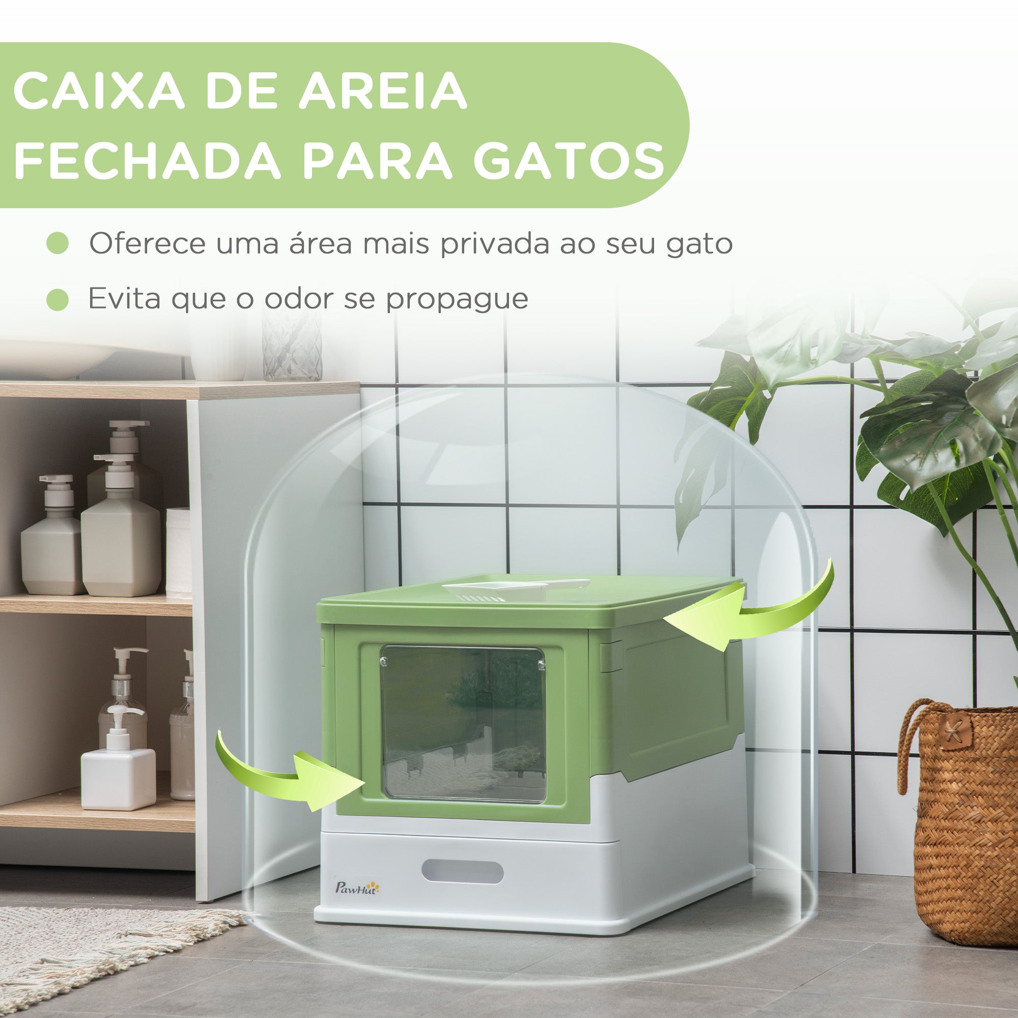 Caixa de Areia para Gatos Verde Claro 47,5x35,5x36,7cm - Privacidade e Conforto para o seu Felino