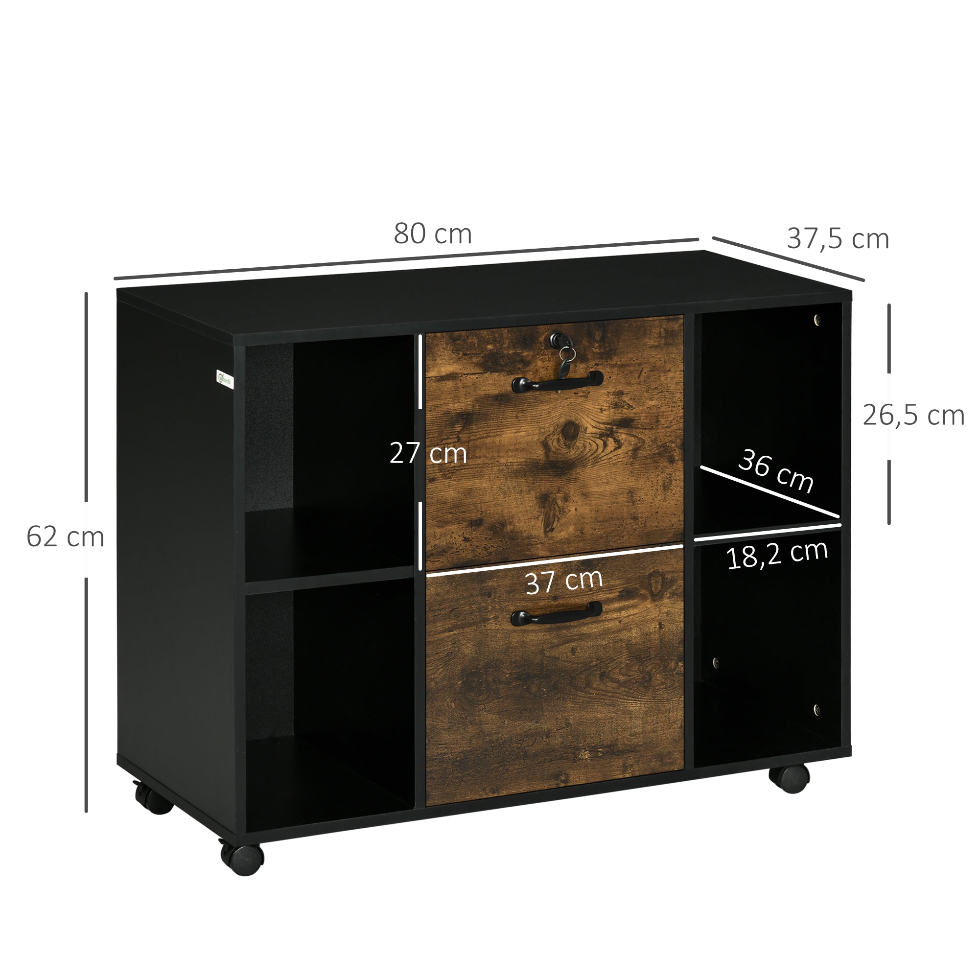 Armário para Impressora com 2 Gavetas e Rodas 90x37,5x68,5 cm - Castanho Rústico