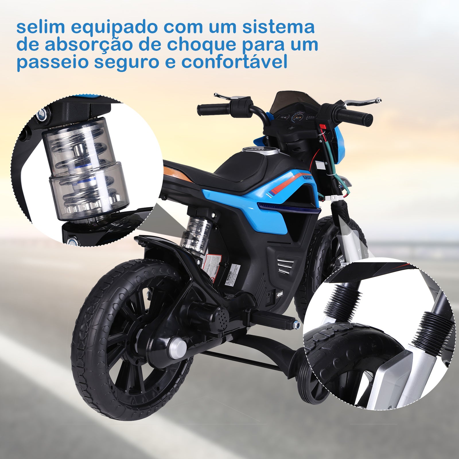 Motocicleta Infantil Elétrica Azul 105x52,3x62,3cm