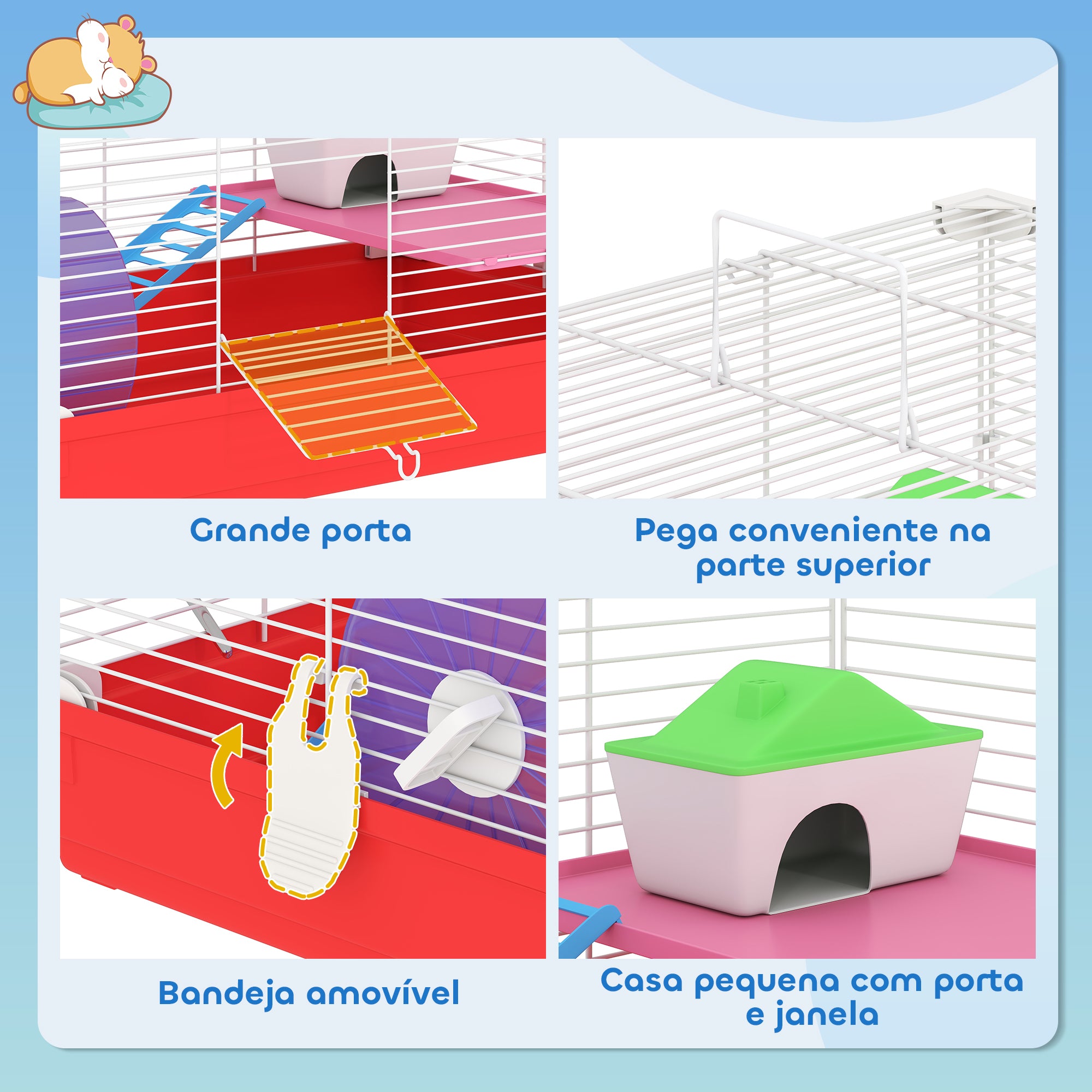 Gaiola para Hamster Casa 47x30x27cm - Branco e Vermelho