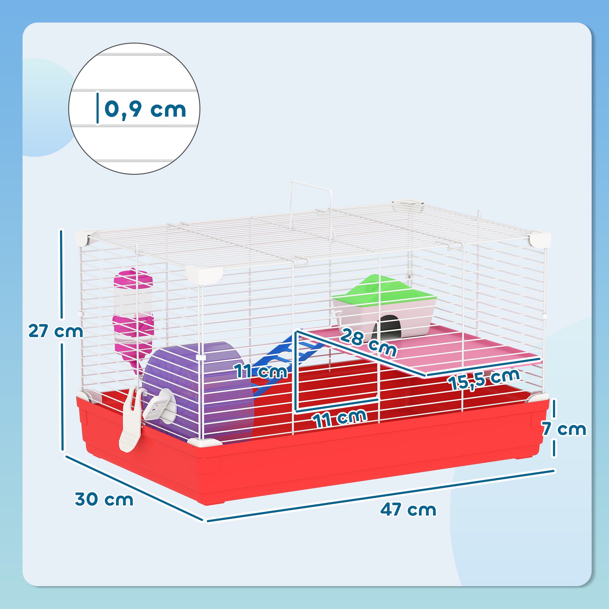 Gaiola para Hamster Casa 47x30x27cm - Branco e Vermelho
