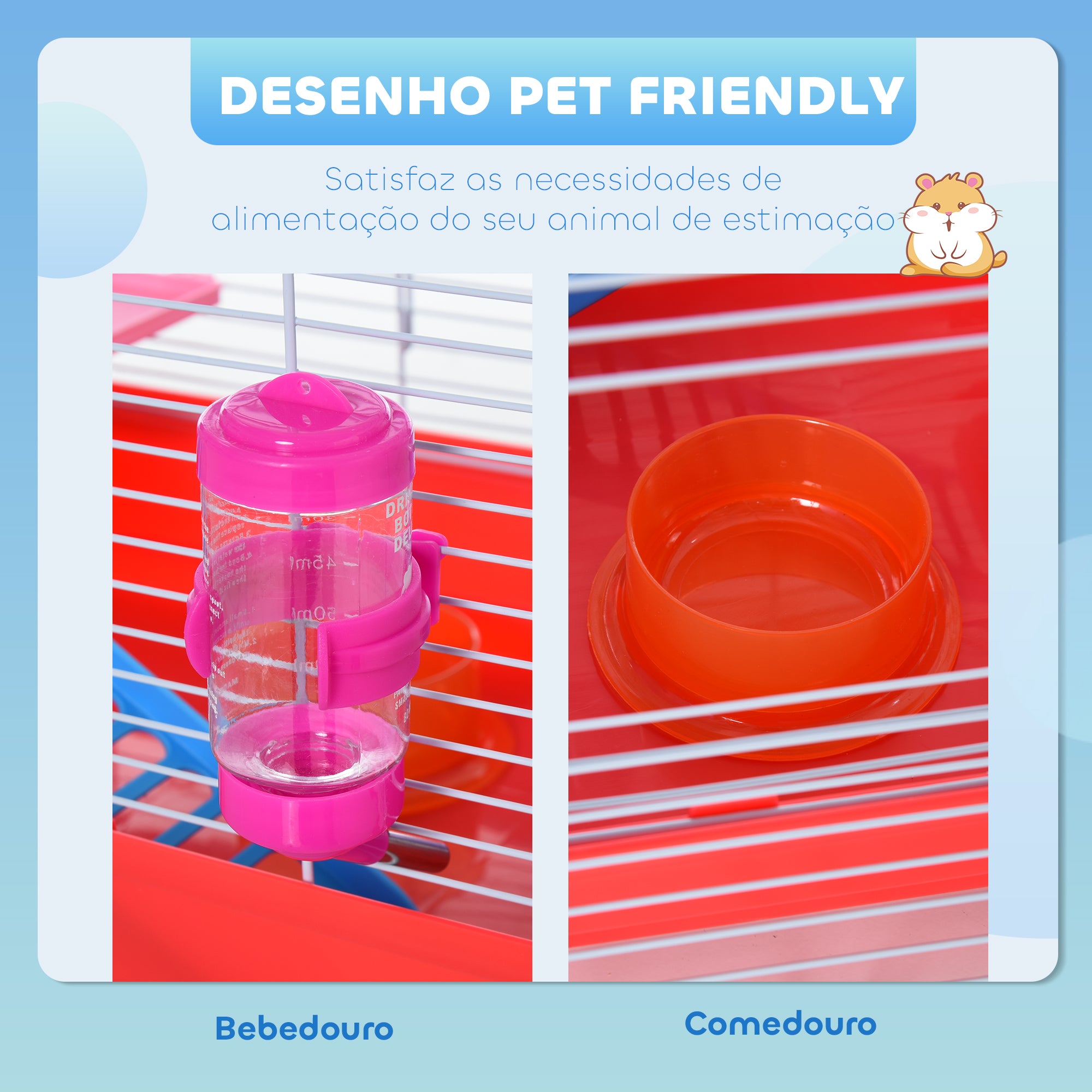Gaiola para Hamster Casa 47x30x27cm - Branco e Vermelho