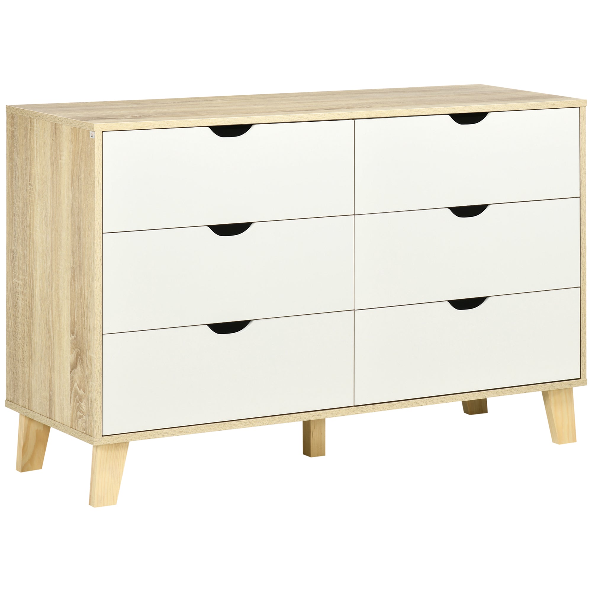 Cómoda Moderna com 6 Gavetas - 120x40x76cm - Madeira e Branco