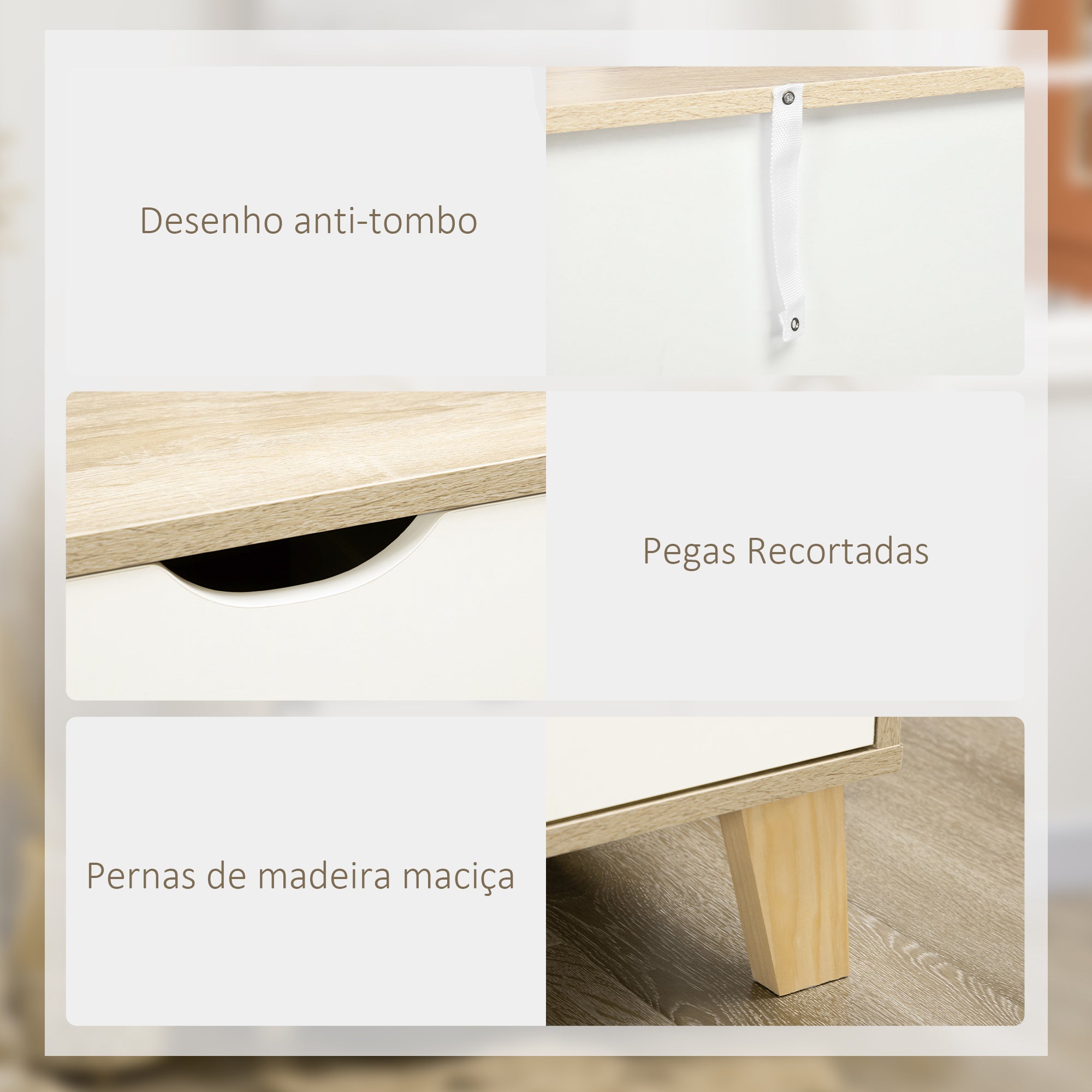 Cómoda Moderna com 6 Gavetas - 120x40x76cm - Madeira e Branco