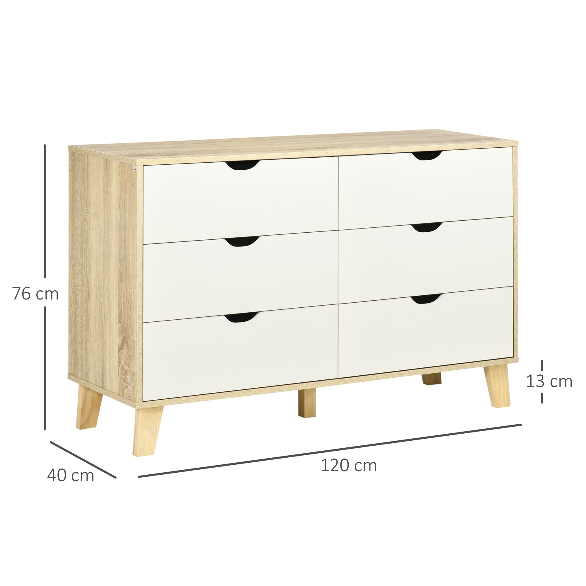 Cómoda Moderna com 6 Gavetas - 120x40x76cm - Madeira e Branco