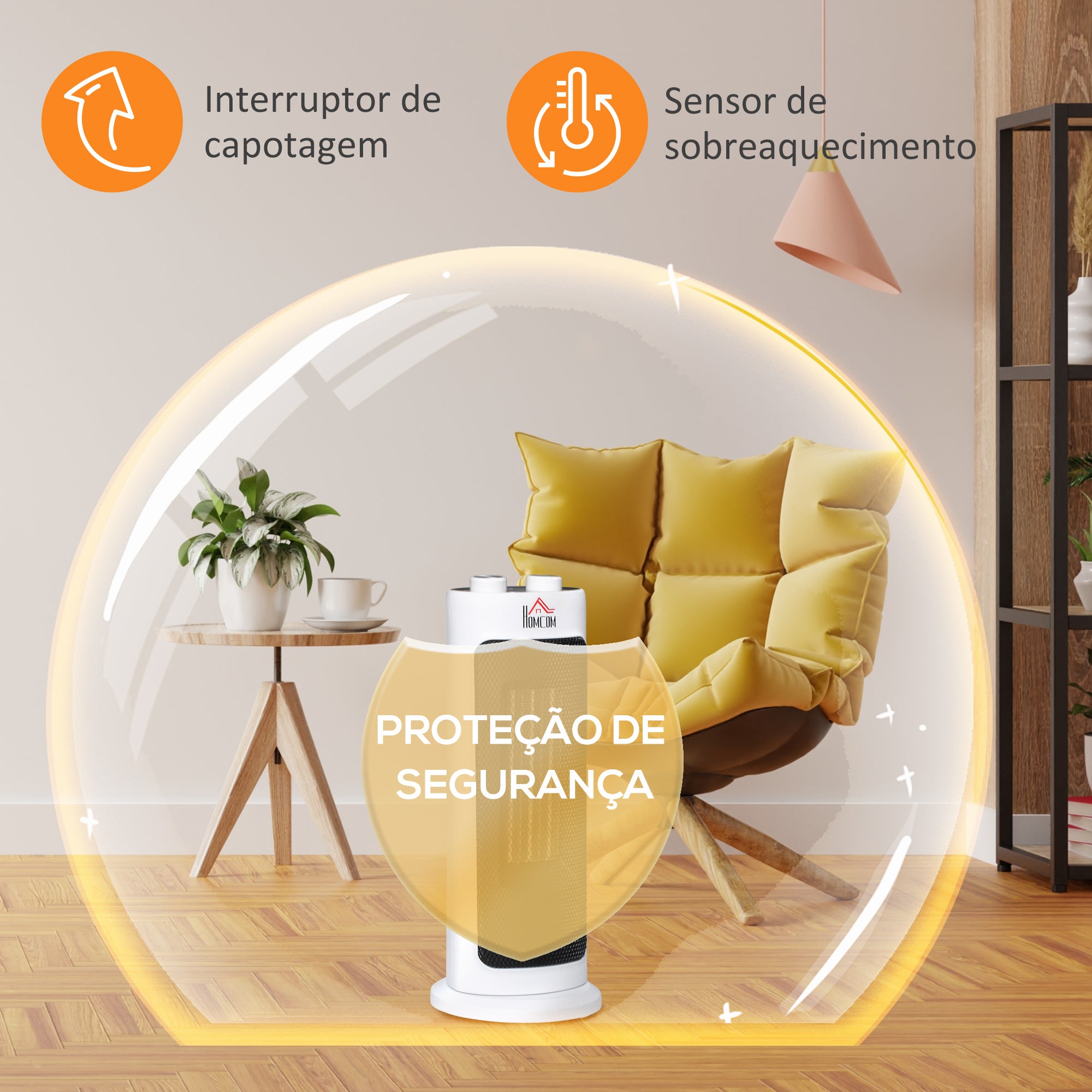 Aquecedor Elétrico de Torre 1300/2000W Cerâmico PTC Branco 17x17x41.5cm