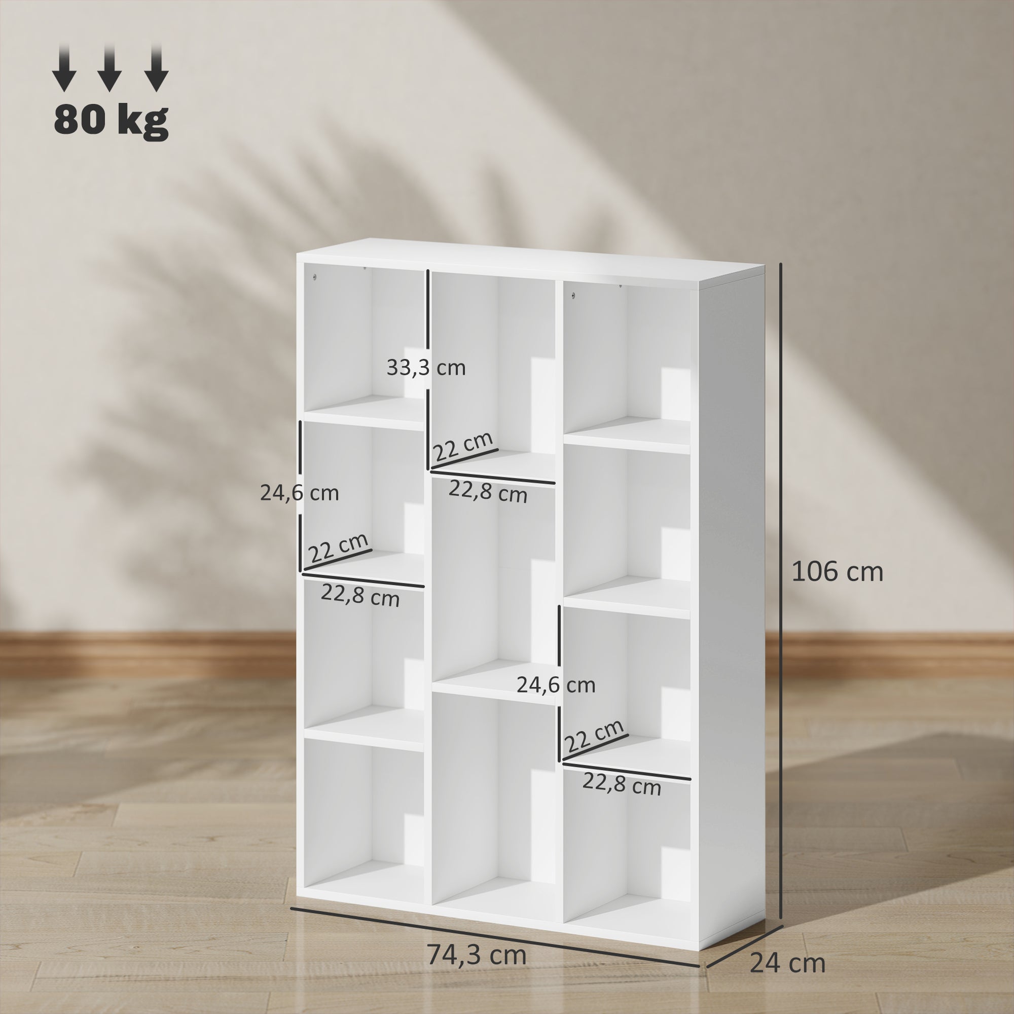 Estante de 3 Níveis para Livros 74,3x24x106 cm - Branco