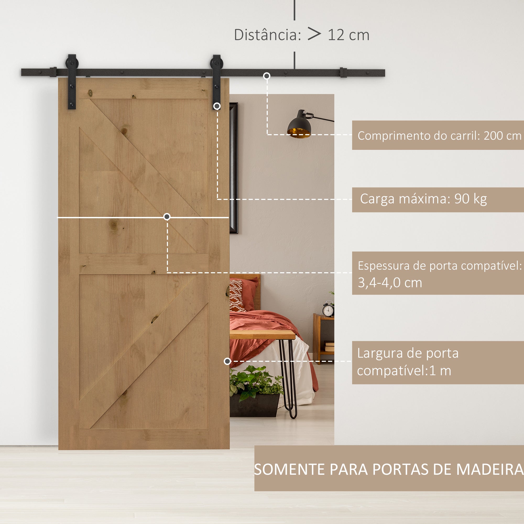 Kit de Acessórios para Porta de Celeiro Deslizante - Medidas 200x4x0.6cm - Cor Negro