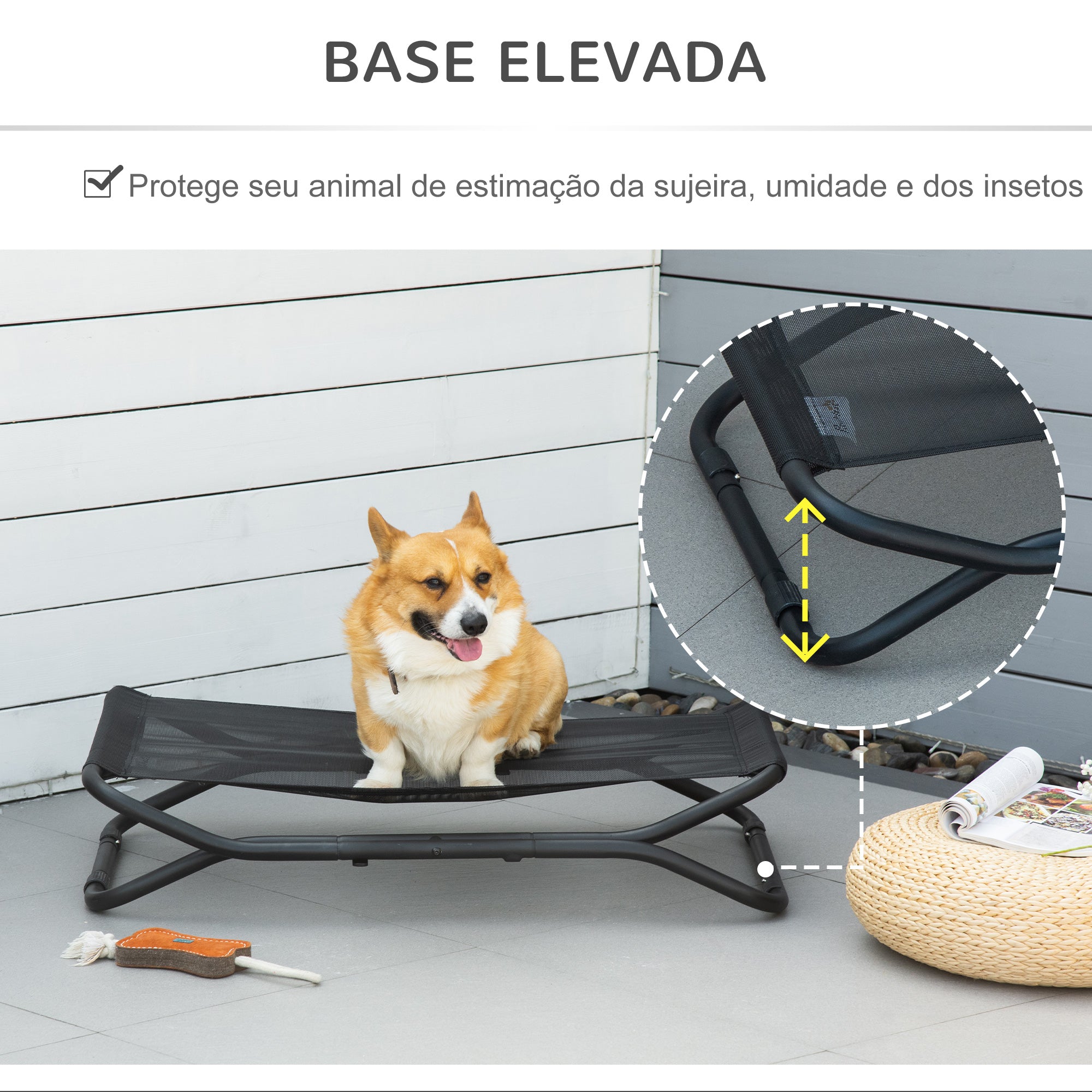 Cama Elevada para Cães Dobrável 92x56,5x19,5cm - Cor Preto