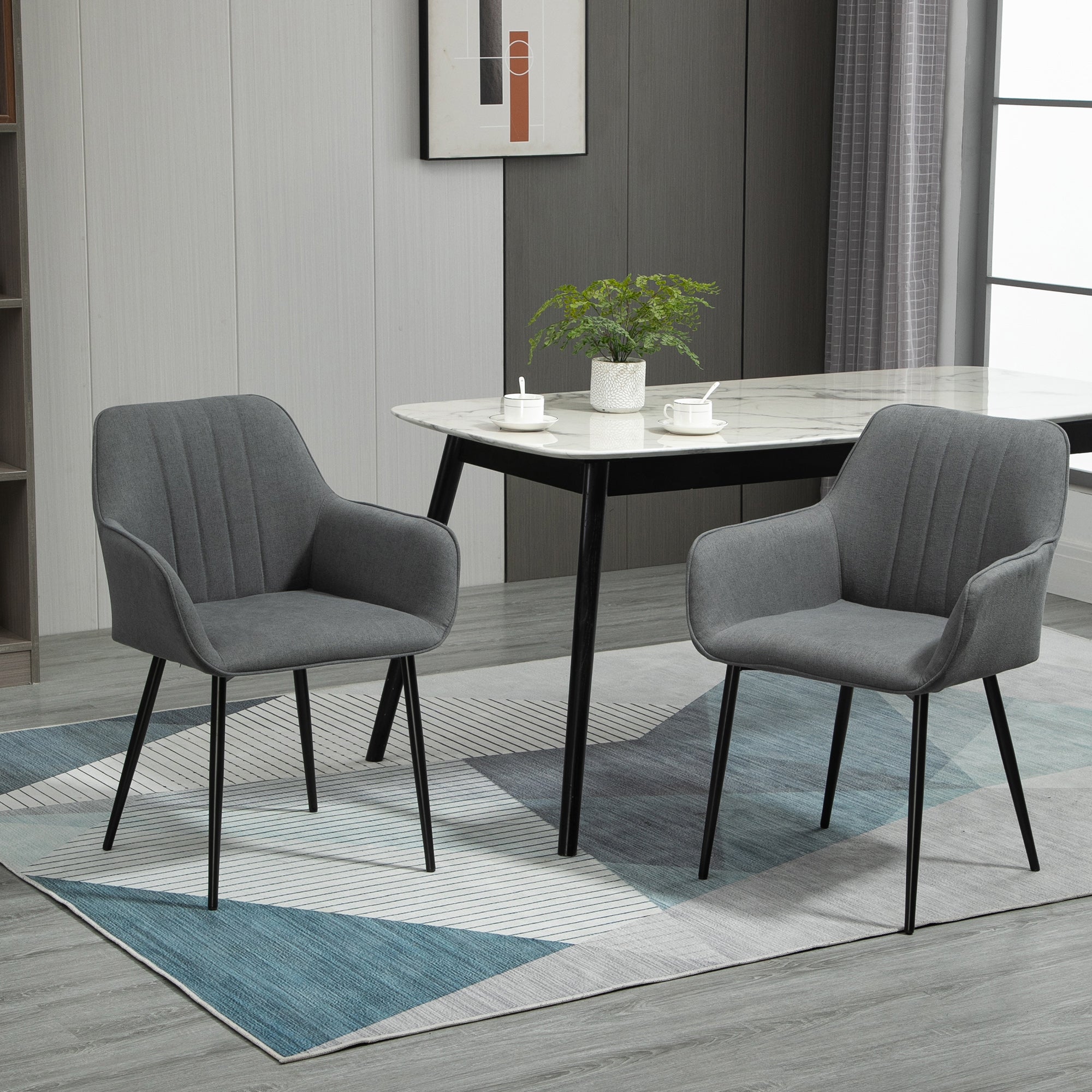 Conjunto de 2 Cadeiras Estofadas em Linho Cinzento 59,5x56,5x81 cm