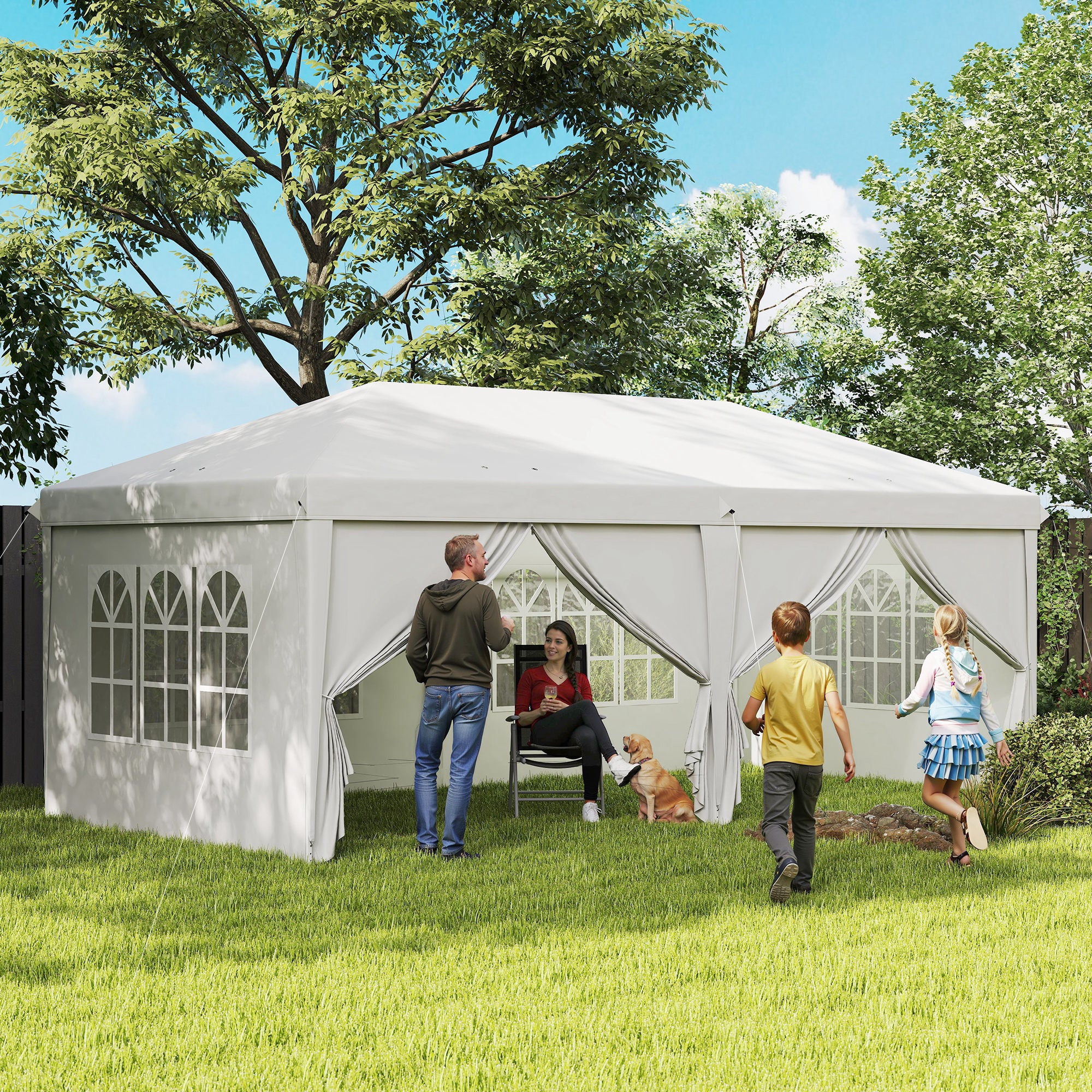 Tenda para Festas Branca 585x295x270 cm com Paredes Amovíveis