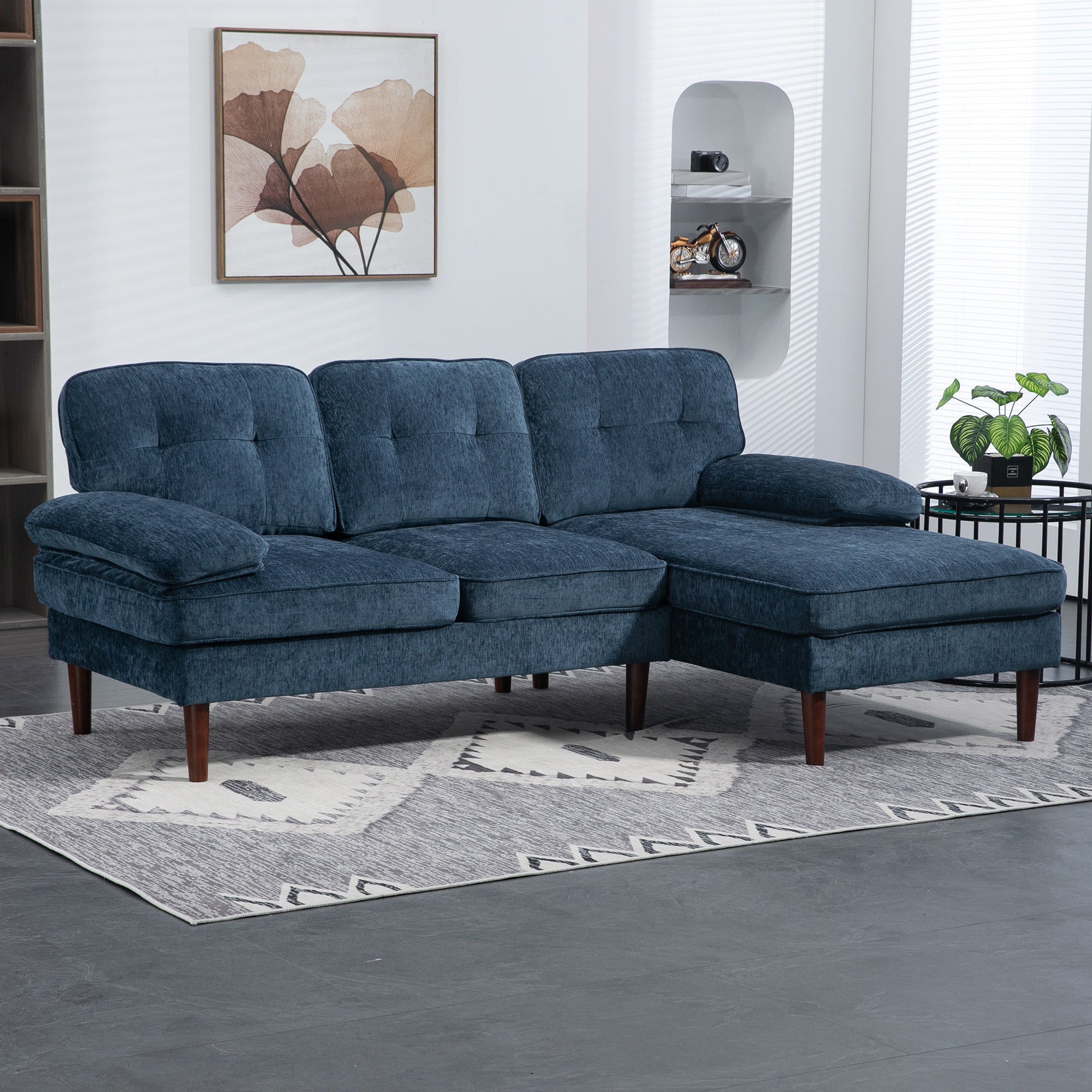 Sofá de Canto com Chaise Longue Azul Marrinho 215x142x88 cm