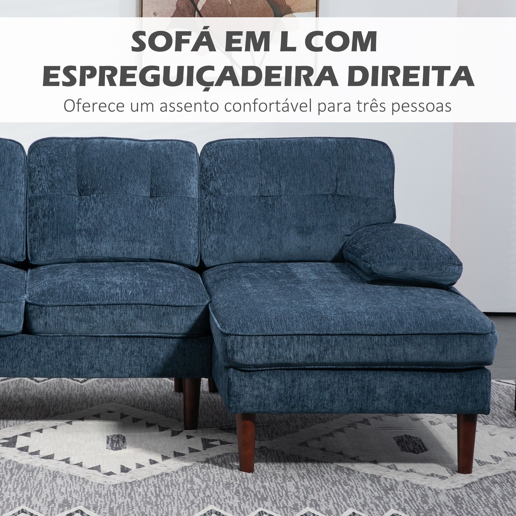 Sofá de Canto com Chaise Longue Azul Marrinho 215x142x88 cm