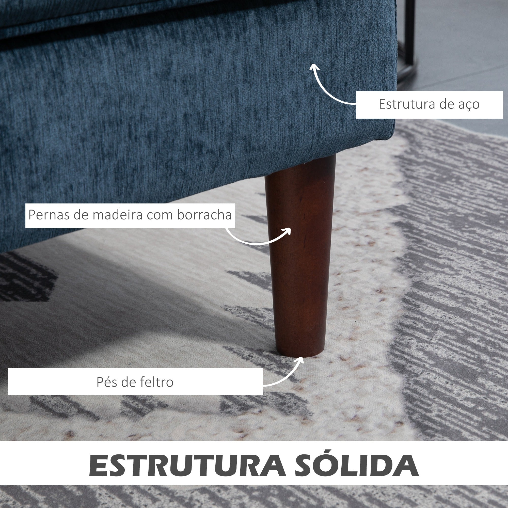 Sofá de Canto com Chaise Longue Azul Marrinho 215x142x88 cm