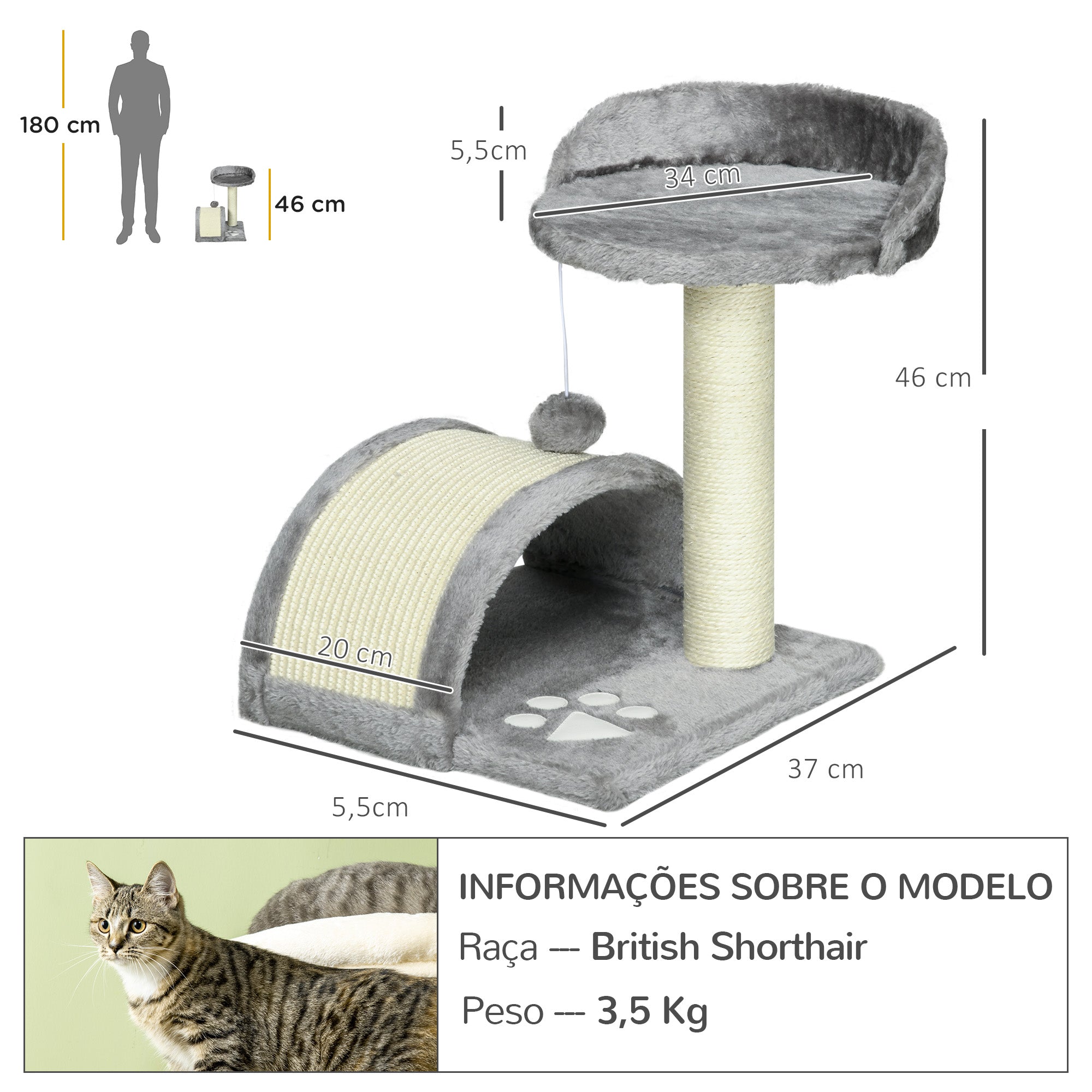 Arranhador para Gatos Compacto Cinza 35,5x37x46 cm