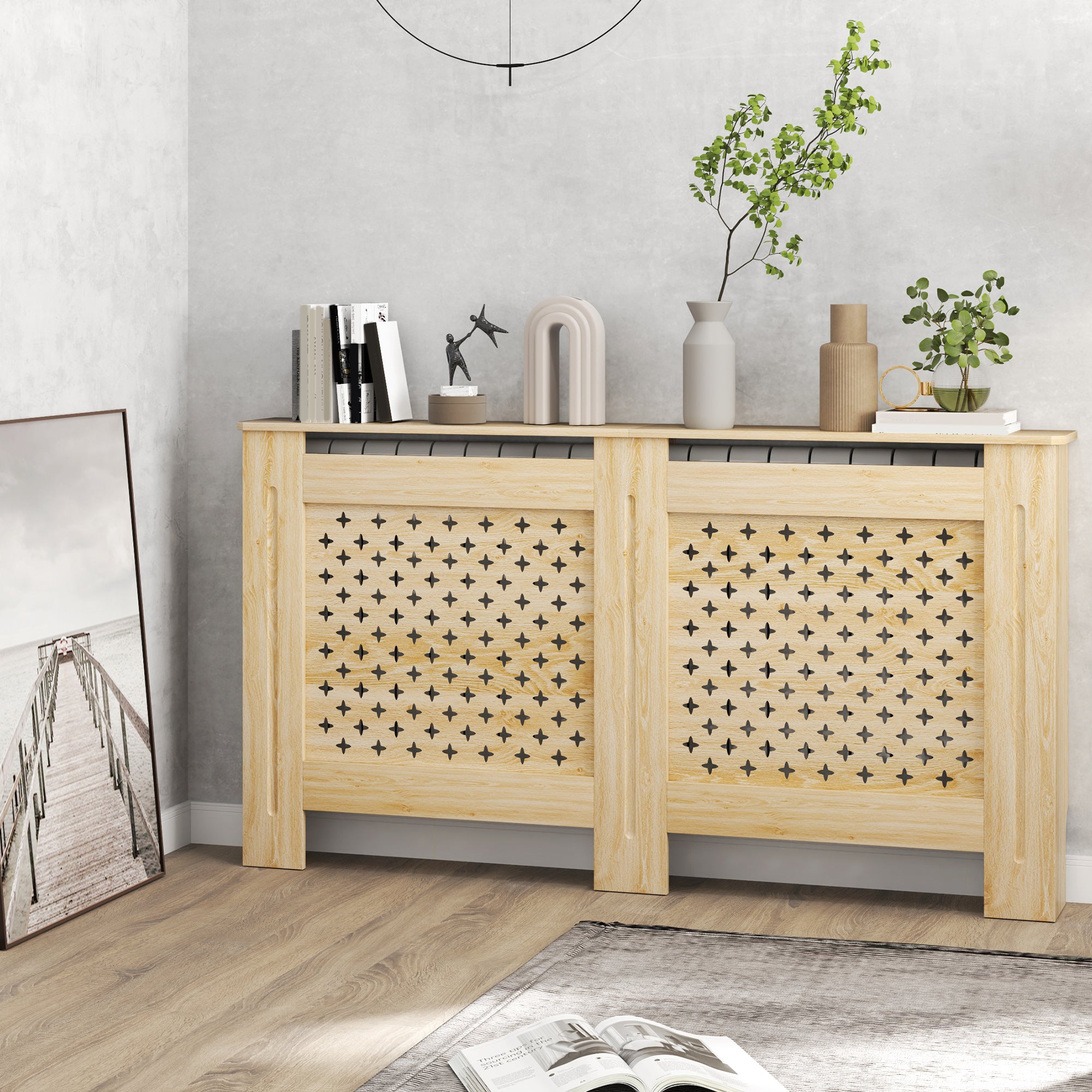 Cobertura de Radiador em MDF – 152x19x82 cm – Cor de Madeira Natural