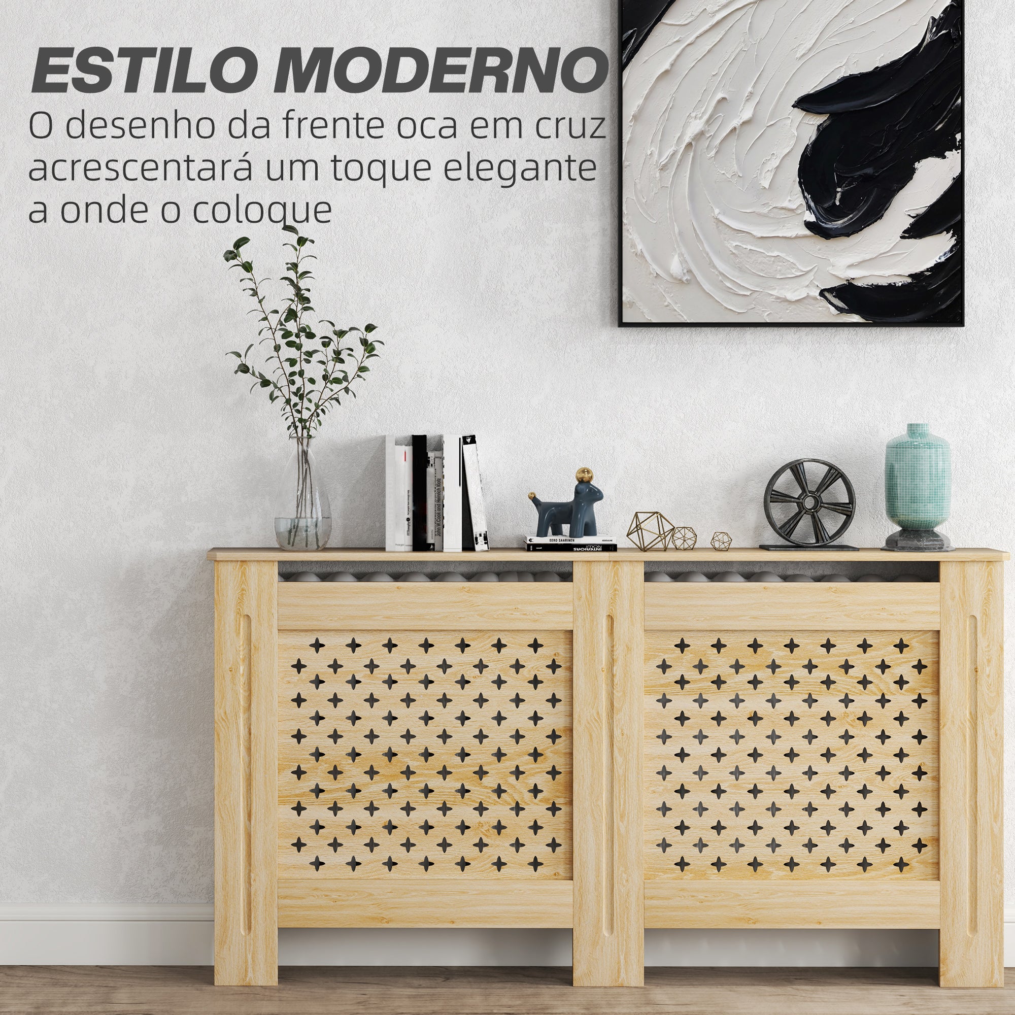 Cobertura de Radiador em MDF – 152x19x82 cm – Cor de Madeira Natural