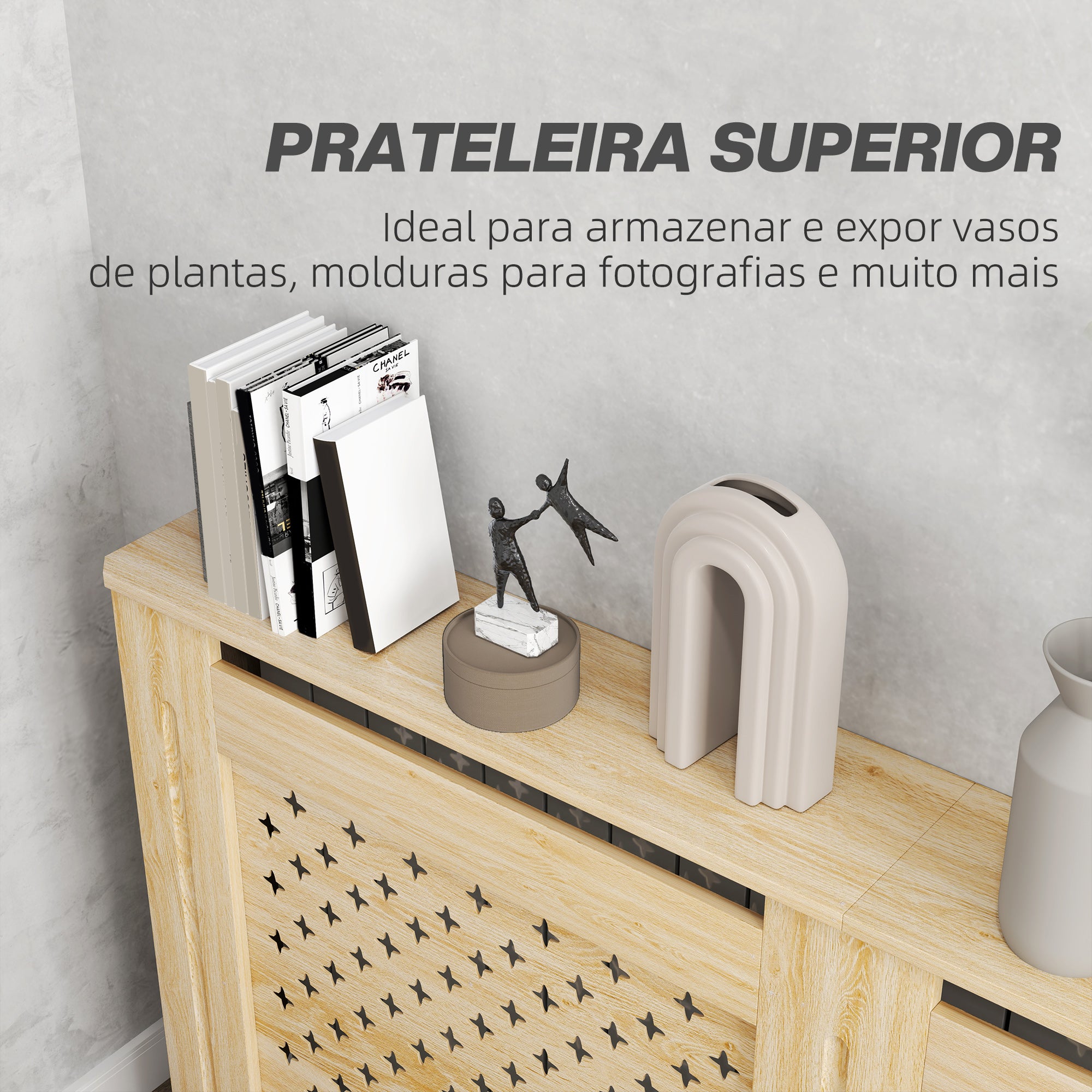 Cobertura de Radiador em MDF – 152x19x82 cm – Cor de Madeira Natural