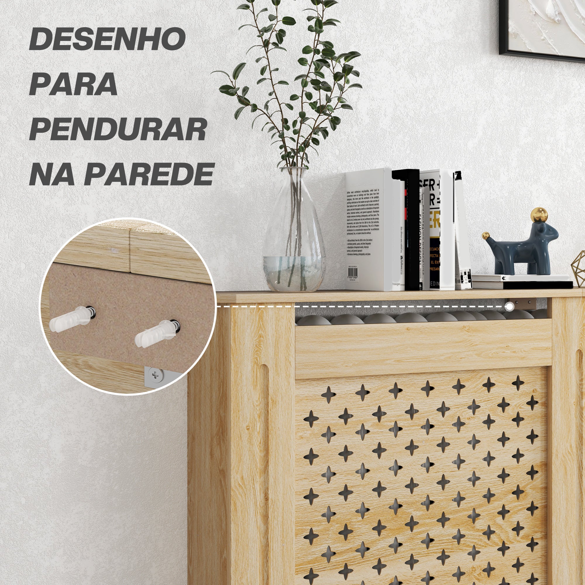 Cobertura de Radiador em MDF – 152x19x82 cm – Cor de Madeira Natural