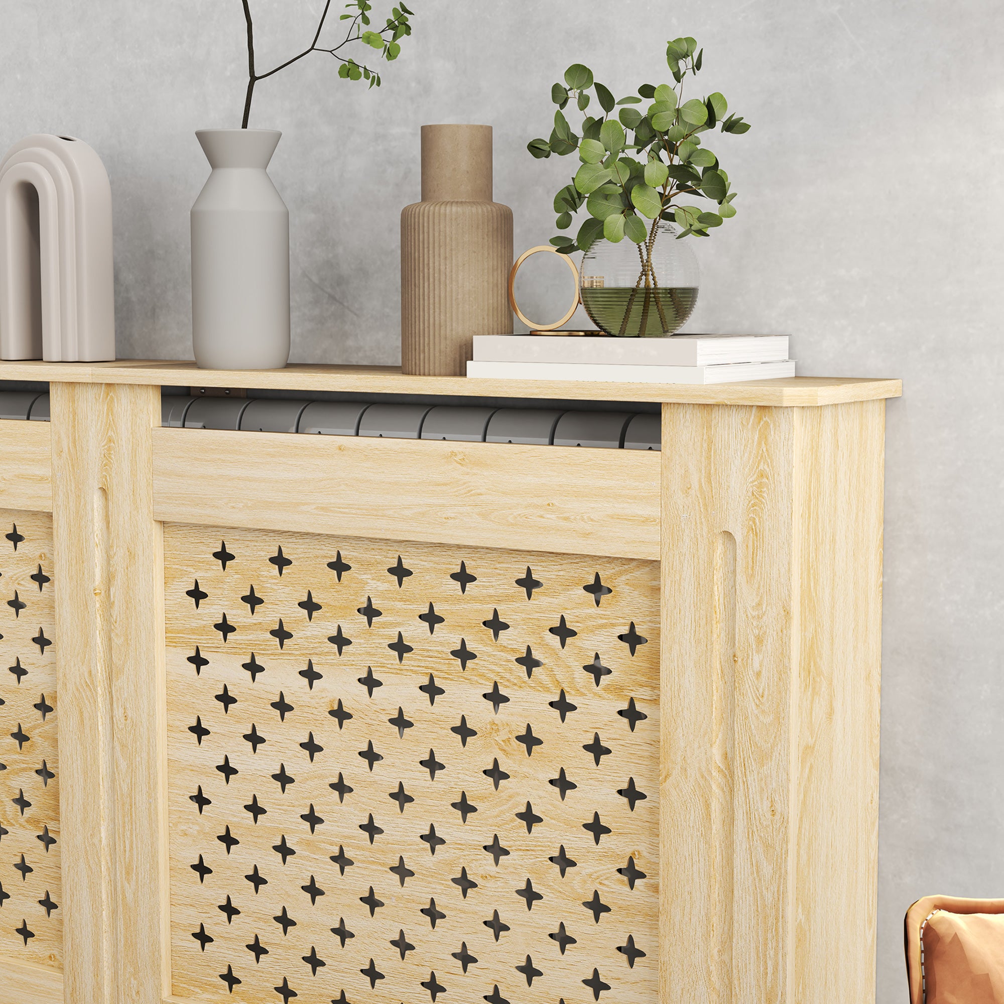 Cobertura de Radiador em MDF – 152x19x82 cm – Cor de Madeira Natural