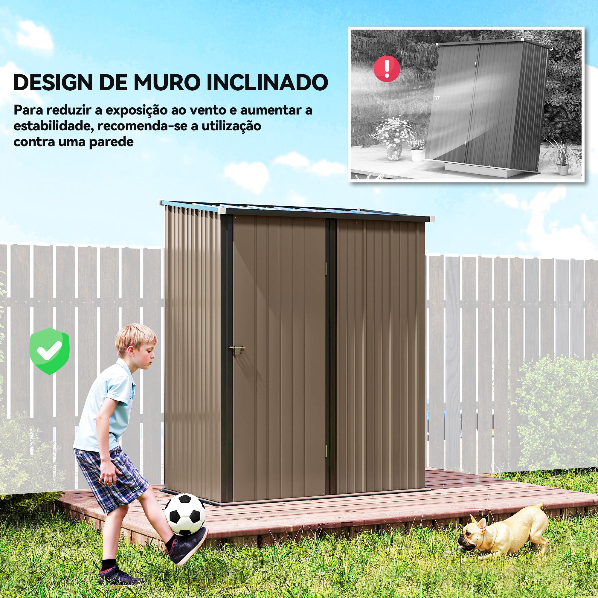 Abrigo de Jardim Marrom 161.5x94.5x196cm em Aço Galvanizado