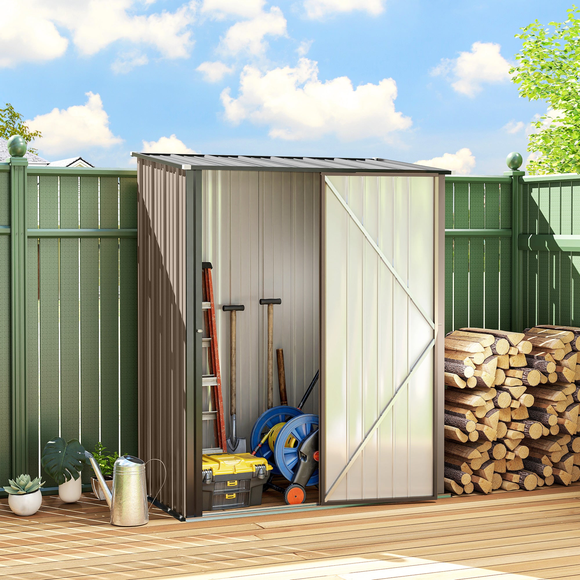 Abrigo de Jardim Marrom 161.5x94.5x196cm em Aço Galvanizado