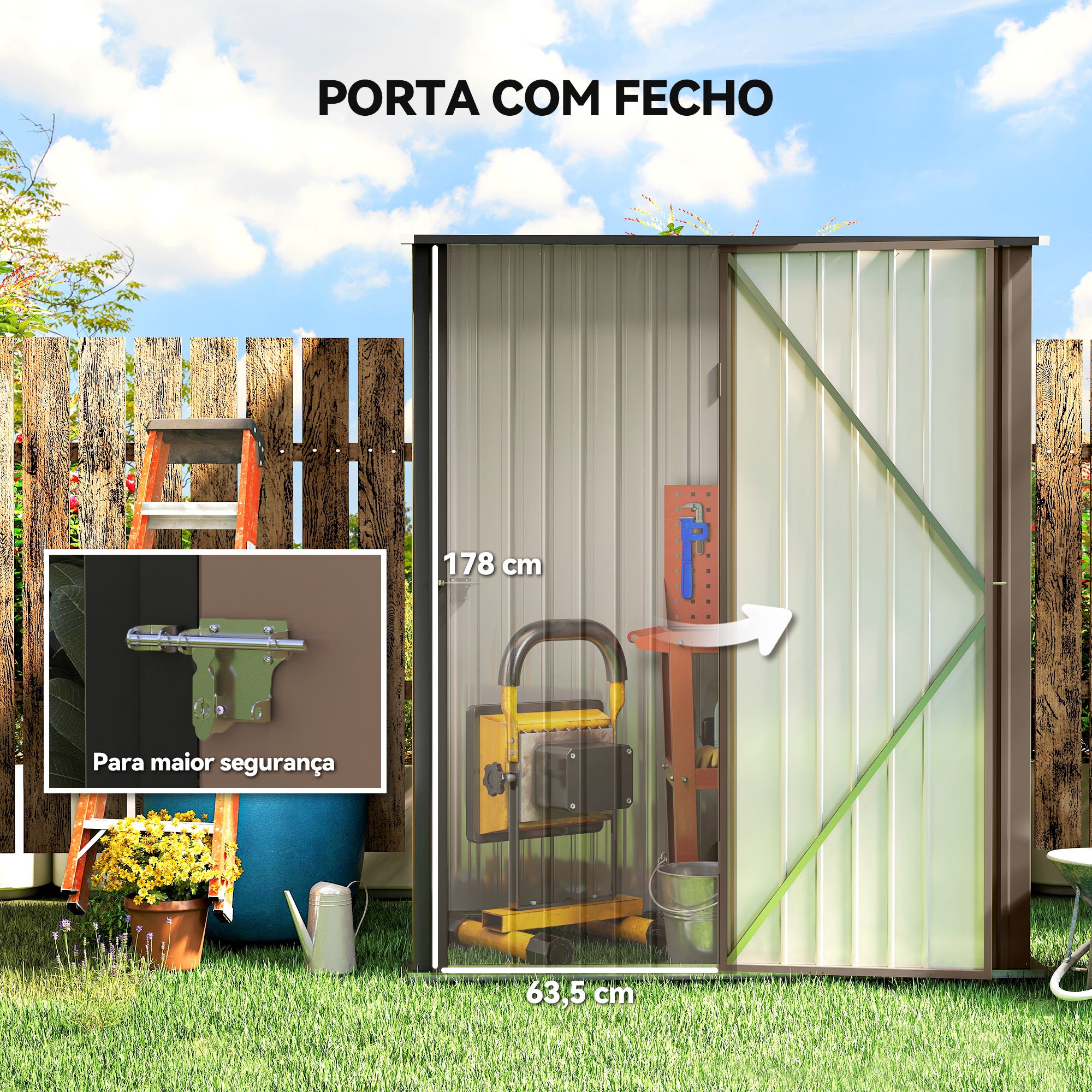 Abrigo de Jardim Marrom 161.5x94.5x196cm em Aço Galvanizado