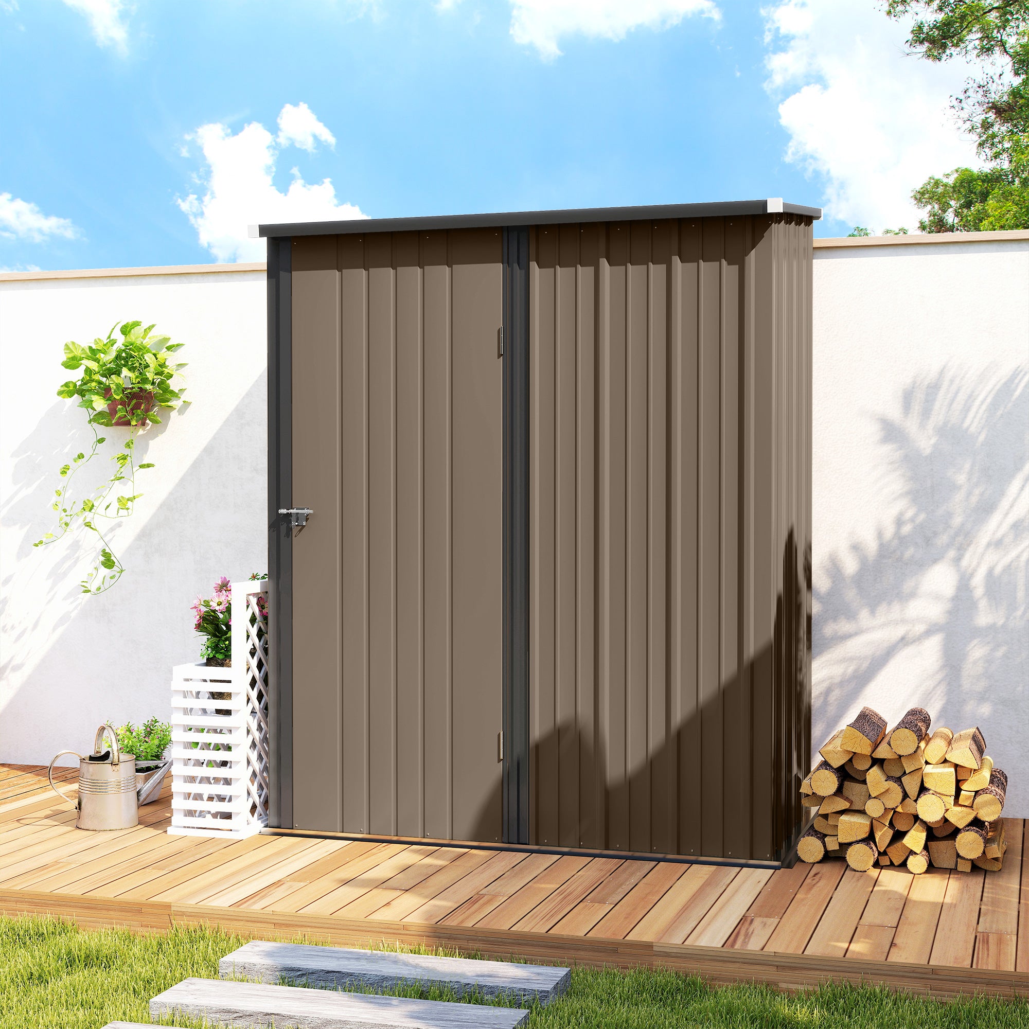 Abrigo de Jardim Marrom 161.5x94.5x196cm em Aço Galvanizado