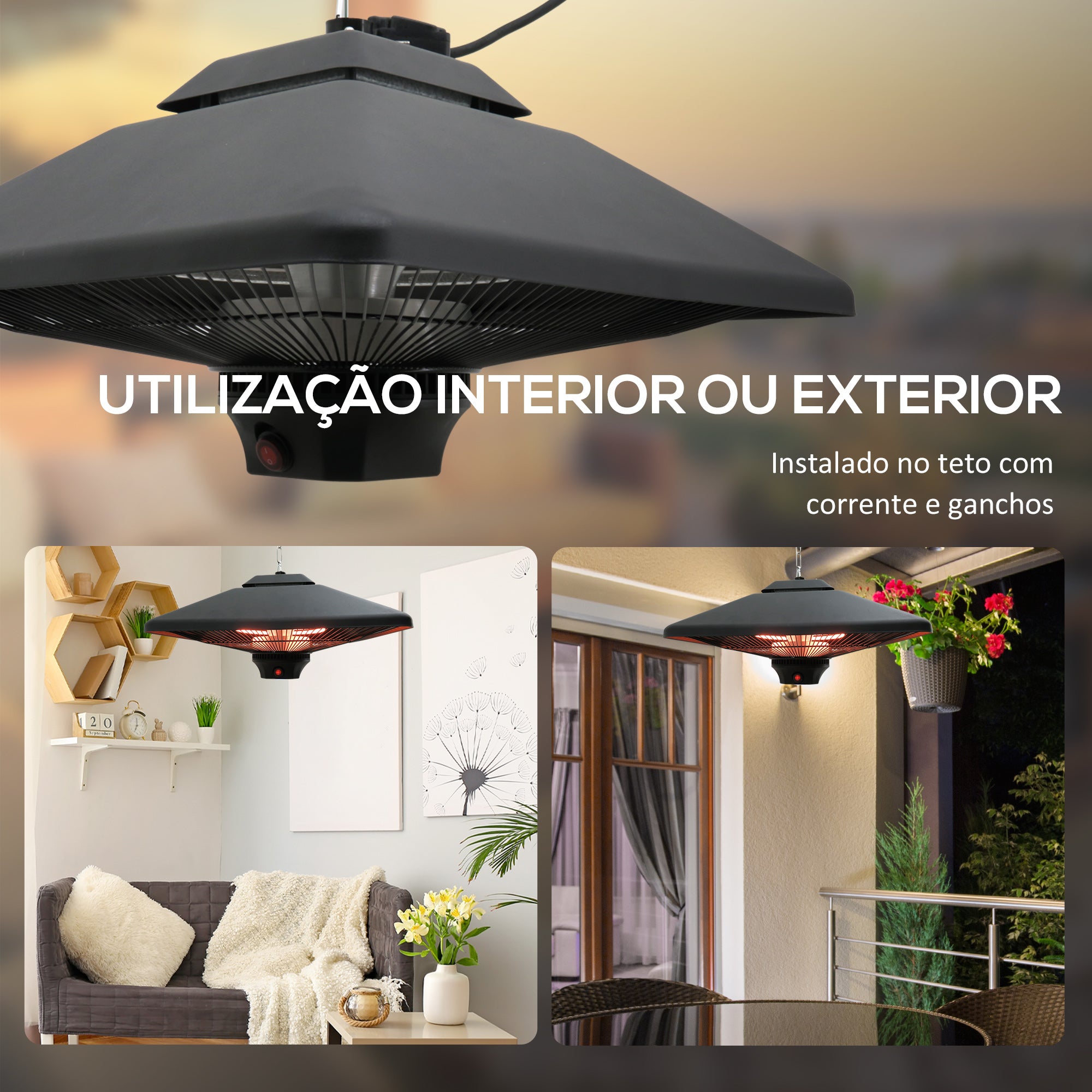 Aquecedor Elétrico de Halogênio Radiante Preto 43x43x25cm