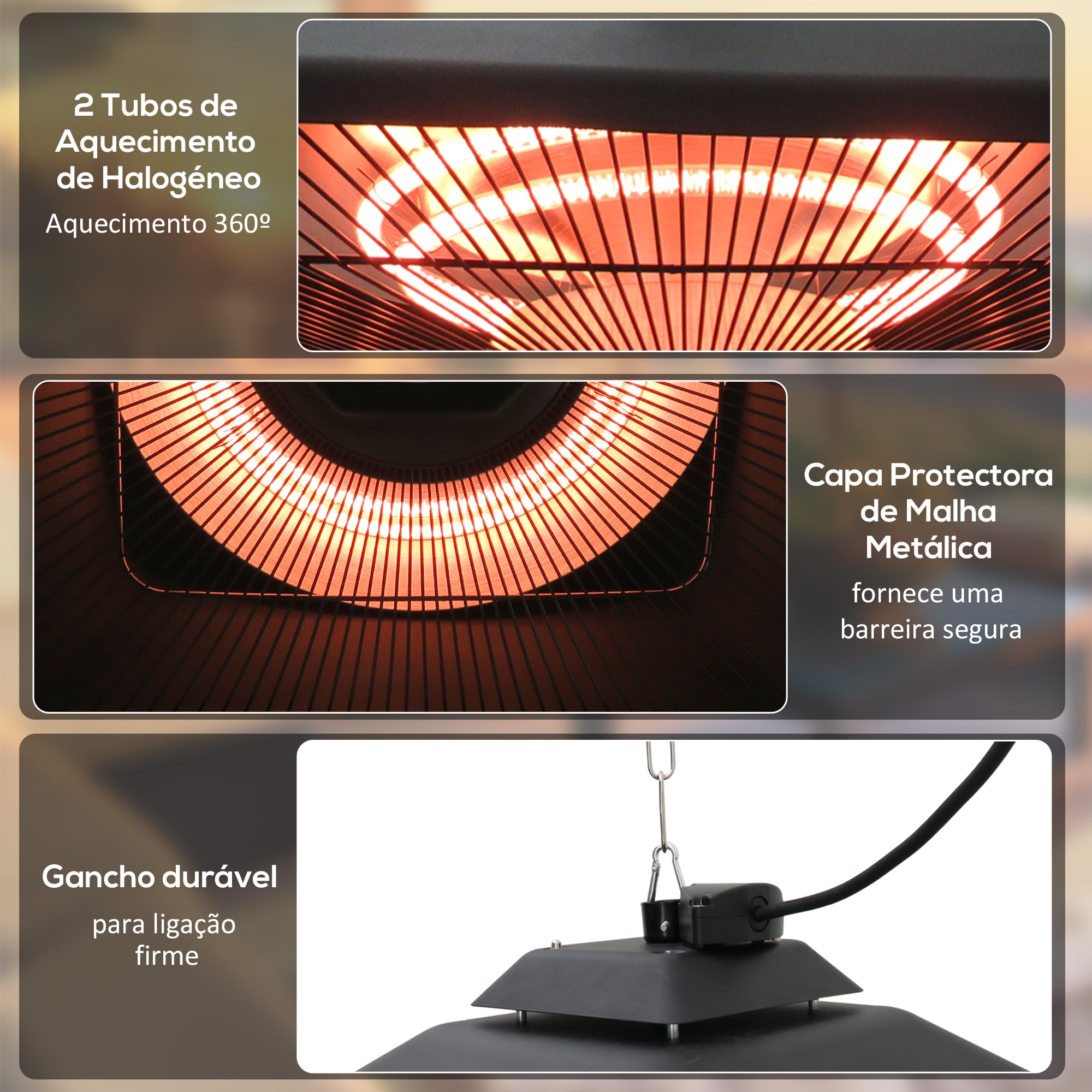 Aquecedor Elétrico de Halogênio Radiante Preto 43x43x25cm
