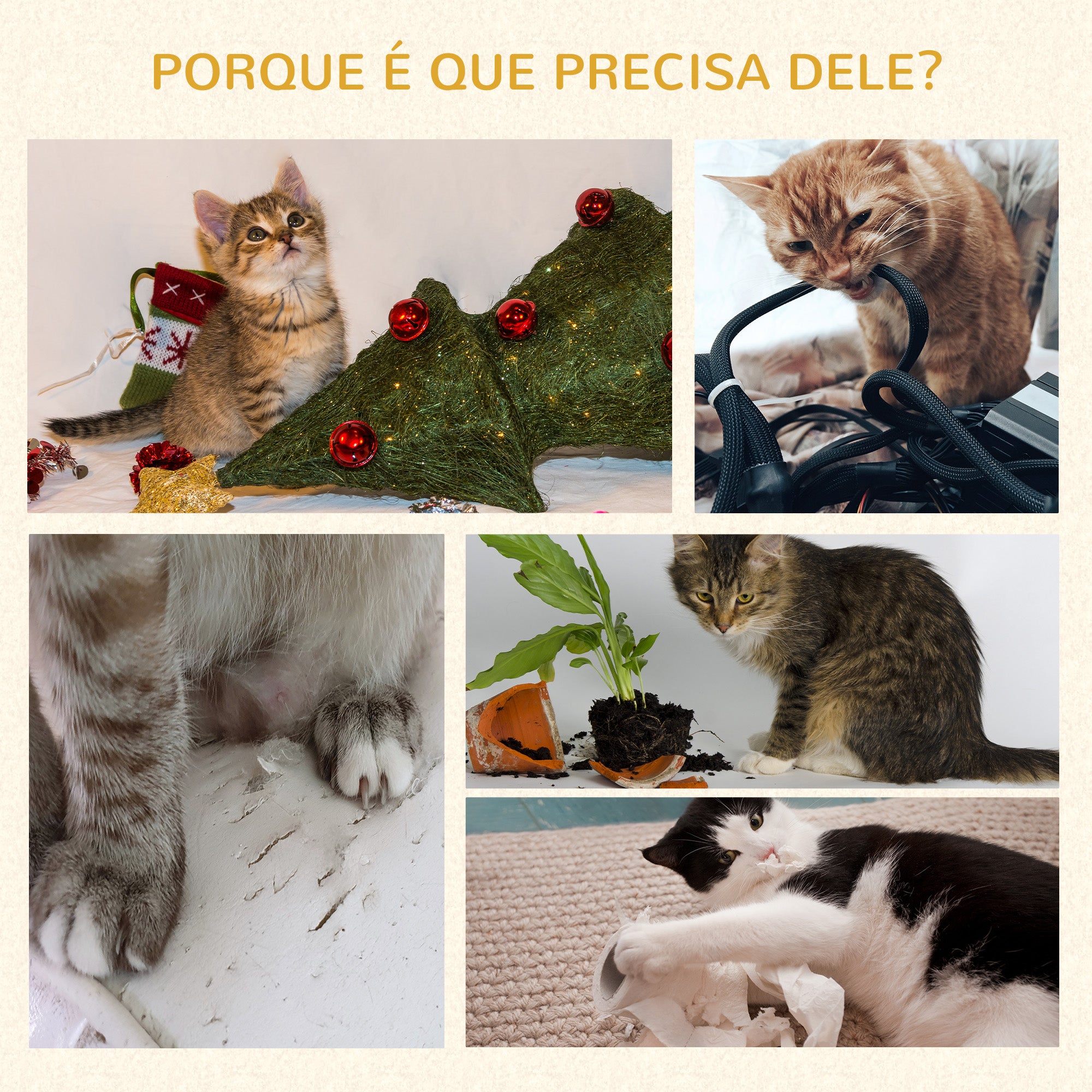 Arranhador para Gatos Altura 57 cm Cor Areia 40x40x57 cm