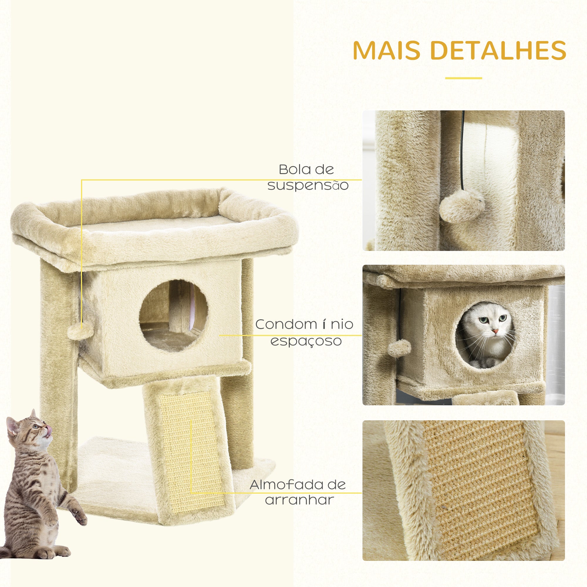 Arranhador para Gatos Altura 57 cm Cor Areia 40x40x57 cm