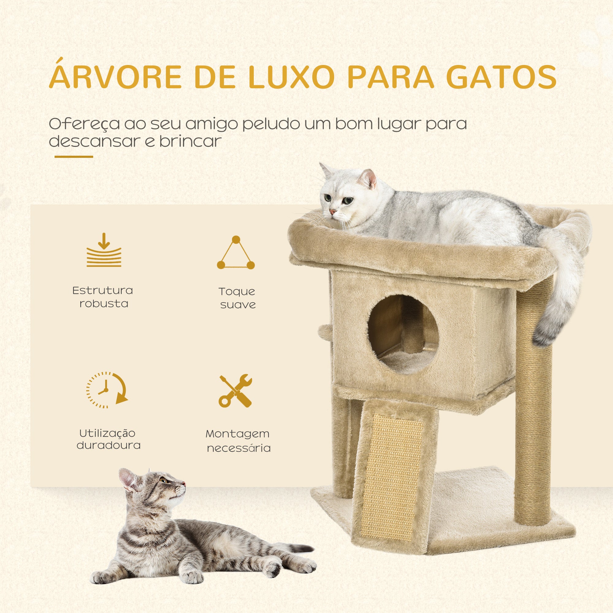 Arranhador para Gatos Altura 57 cm Cor Areia 40x40x57 cm